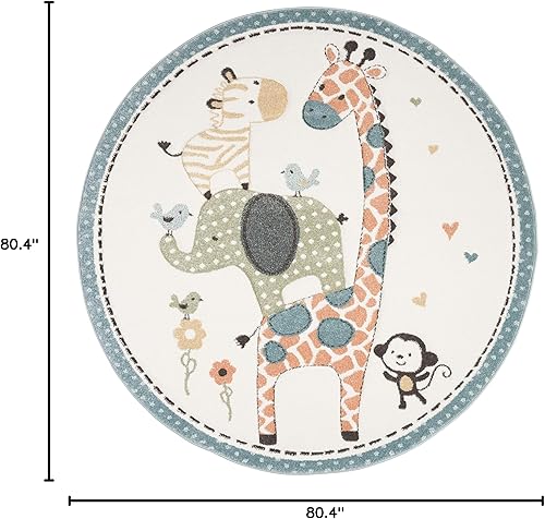 Miniatura 2 de SAFAVIEH Carousel Kids Collection - Alfombra redonda de 6 pies 7 pulgadas, color marfil, diseño de animales, no desprende pelusa y de fácil cuidado,