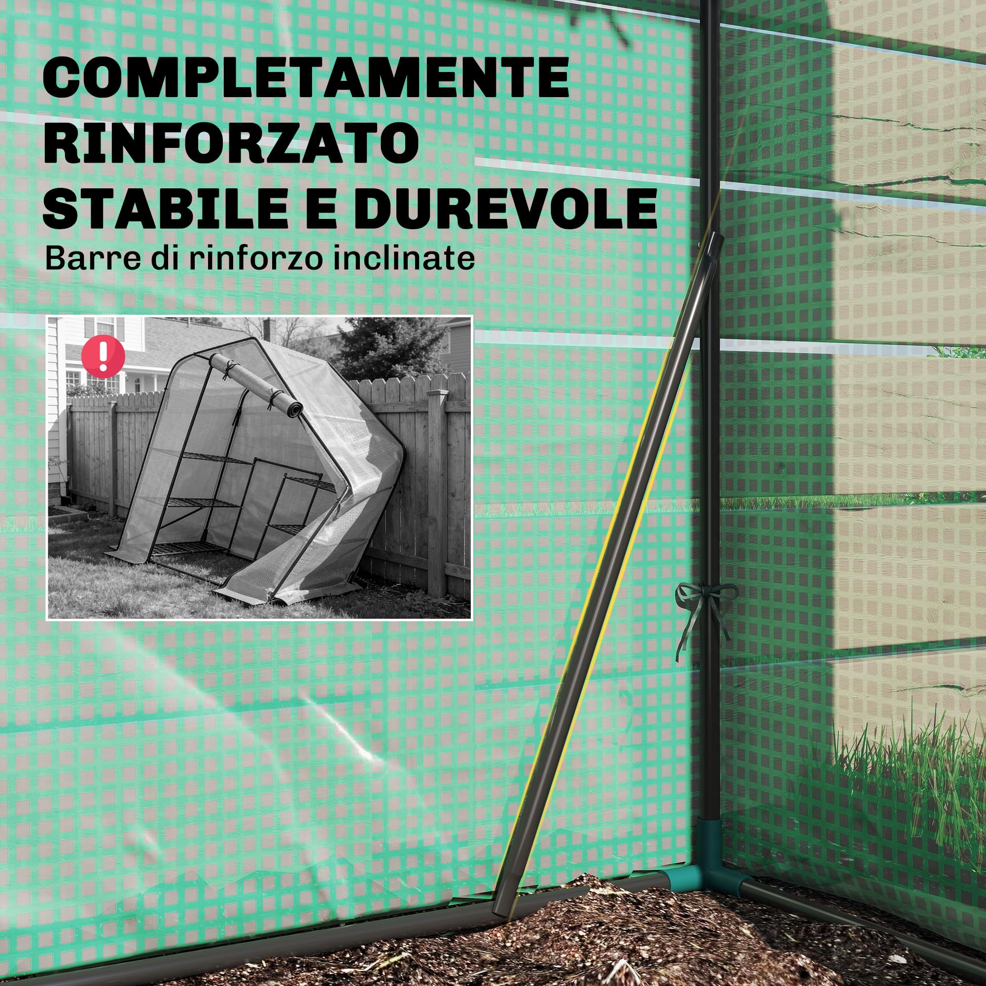 Outsunny Serra da Giardino con Porta Avvolgibile e Scaffale a 2 Ripiani, Serra per Orto con Struttura in Acciaio e Copertura PE, per Piante Orto Verdure Fiori Frutta, Anti UV, 143x73x195 cm, Verde
