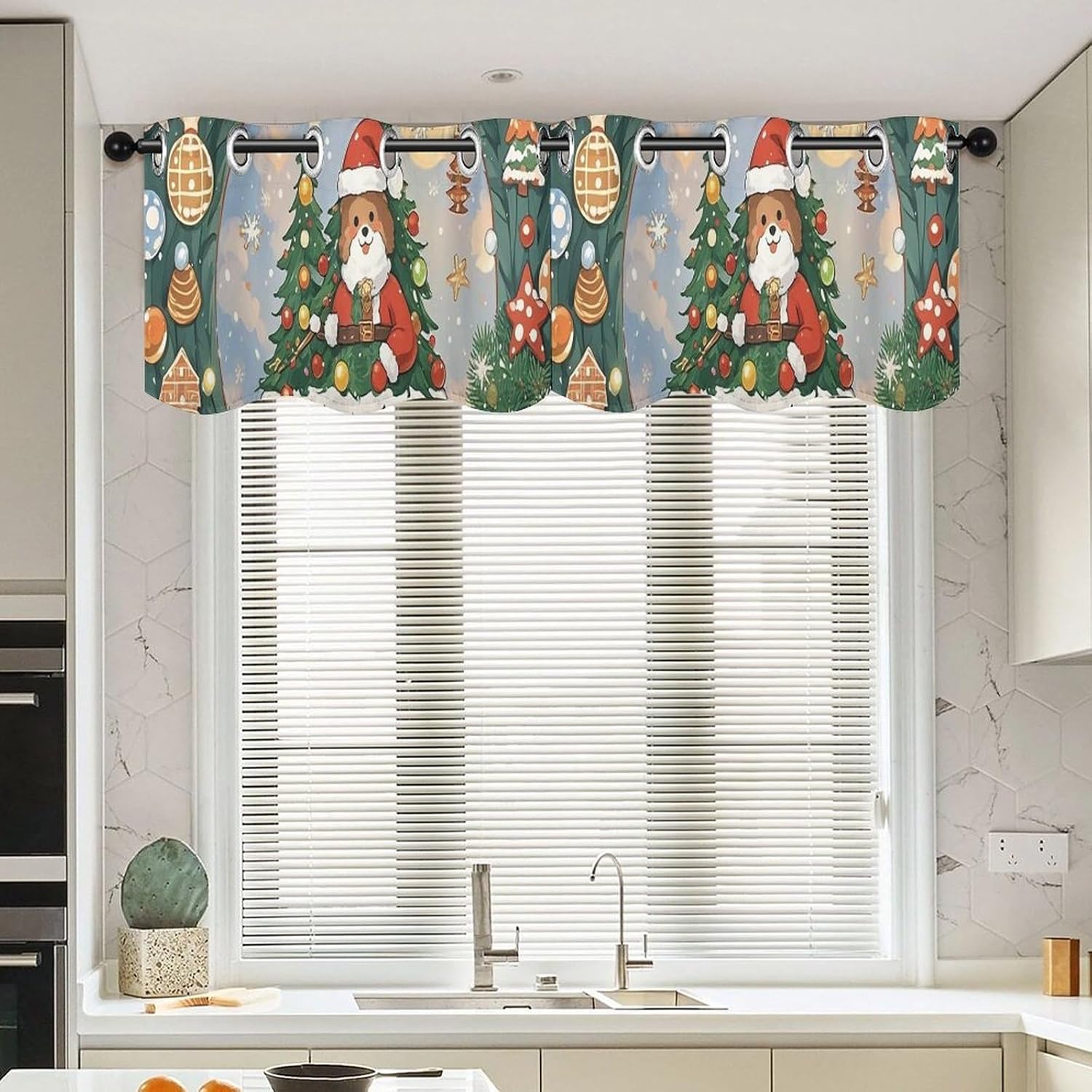 Christmas Aesthetic Valance for Windows, 2 Pack Kitchen Curtains Modern Home Decor, Soft Blackout Window Curtains for Living Room & Bedroom, 18 X 52 Inch