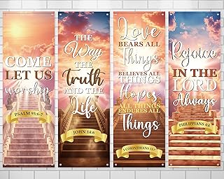 4Pcs Church Banners With Scripture Church Banners for Sanctuary Wall Worship Welcome and Holiday Religious Hanging Backdrop Stairway to Heaven Christian Porch Signs Decors for Churches School