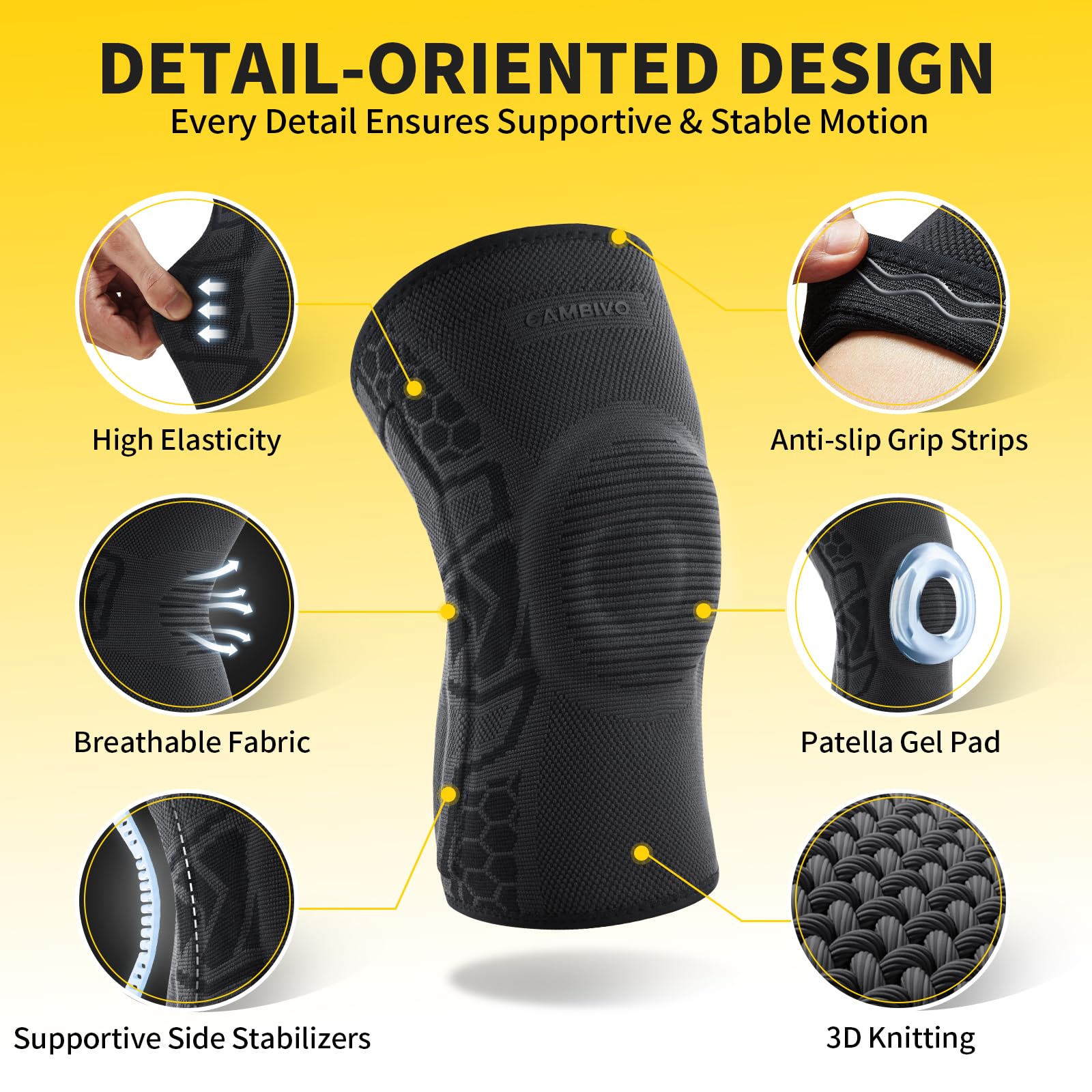 CAMBIVO 2x Genouillère Rotulienne avec Stabilisateurs Latéraux et Coussinet en Gel, Genouillere Arthrose Genou, Attelle Genou, pour Ligamentaire, Sport, Musculation, Running