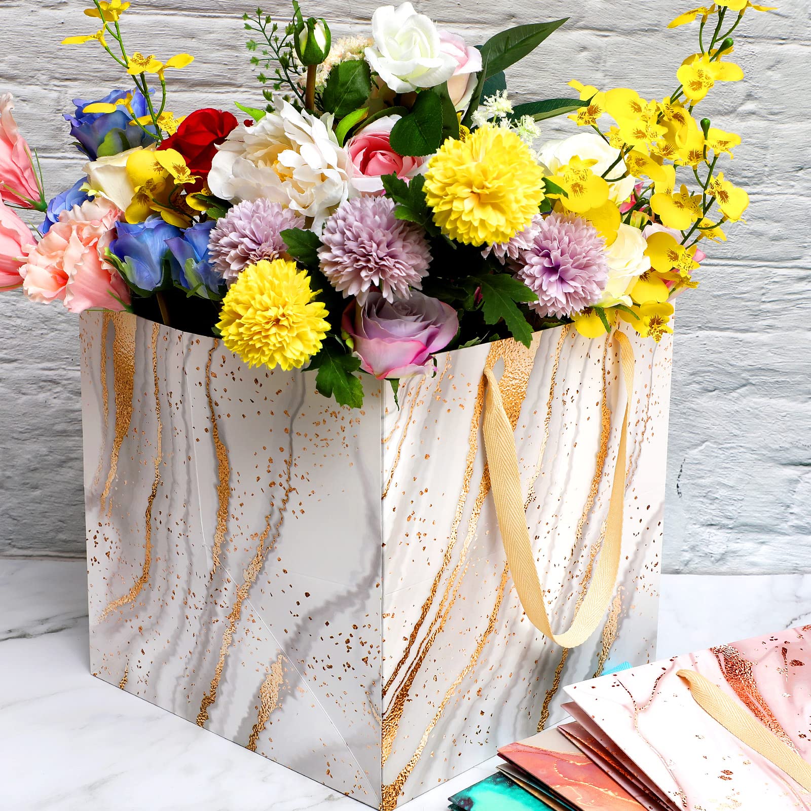Teling 4 Pcs Extra Large Gift Bag, 11.8 Inch Square Marble Large Wedding Huge Birthday Paper Gift Bag with Handles for Party Holiday Bridal Engagement Present