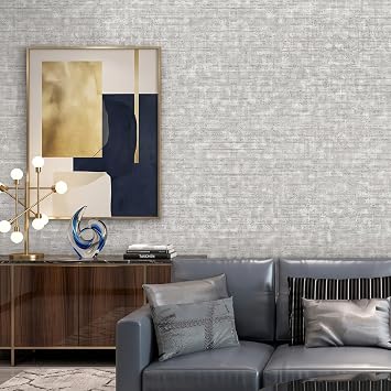 Baketron Light Grey Beige Mix Plain Thick Linen Textured Wallpaper Free No Match Striped Wallpaper for Adults Kids Bedroom Living Room Lounge Hallway and Stairs (Beige Grey)
