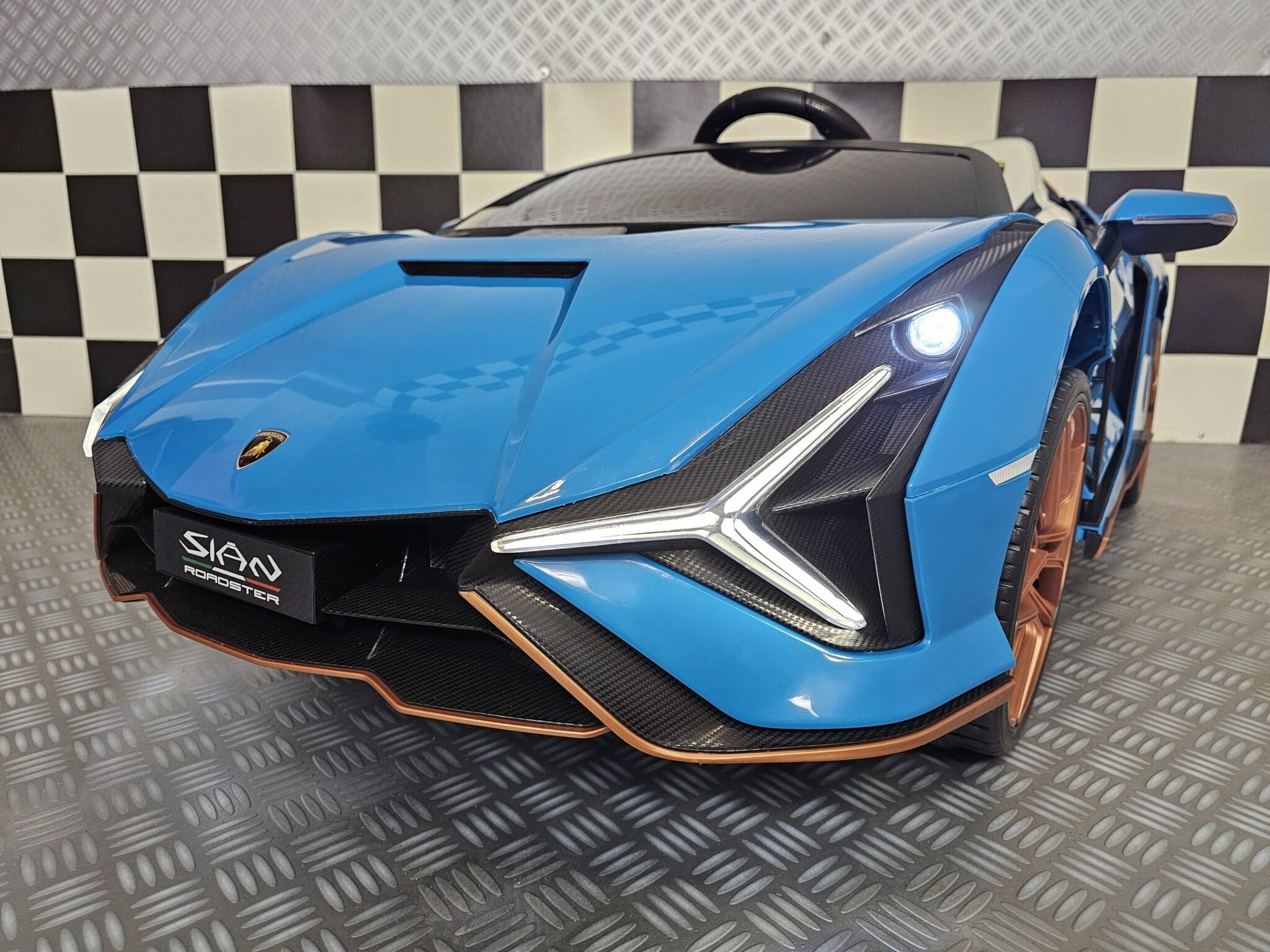 Auto 24 V e 2 posti, per bambini, Lamborghini SIAN, 4 motori da 24 V, RC genitori, sedile in pelle, ruote in gomma, bambini da 1 a 6 anni