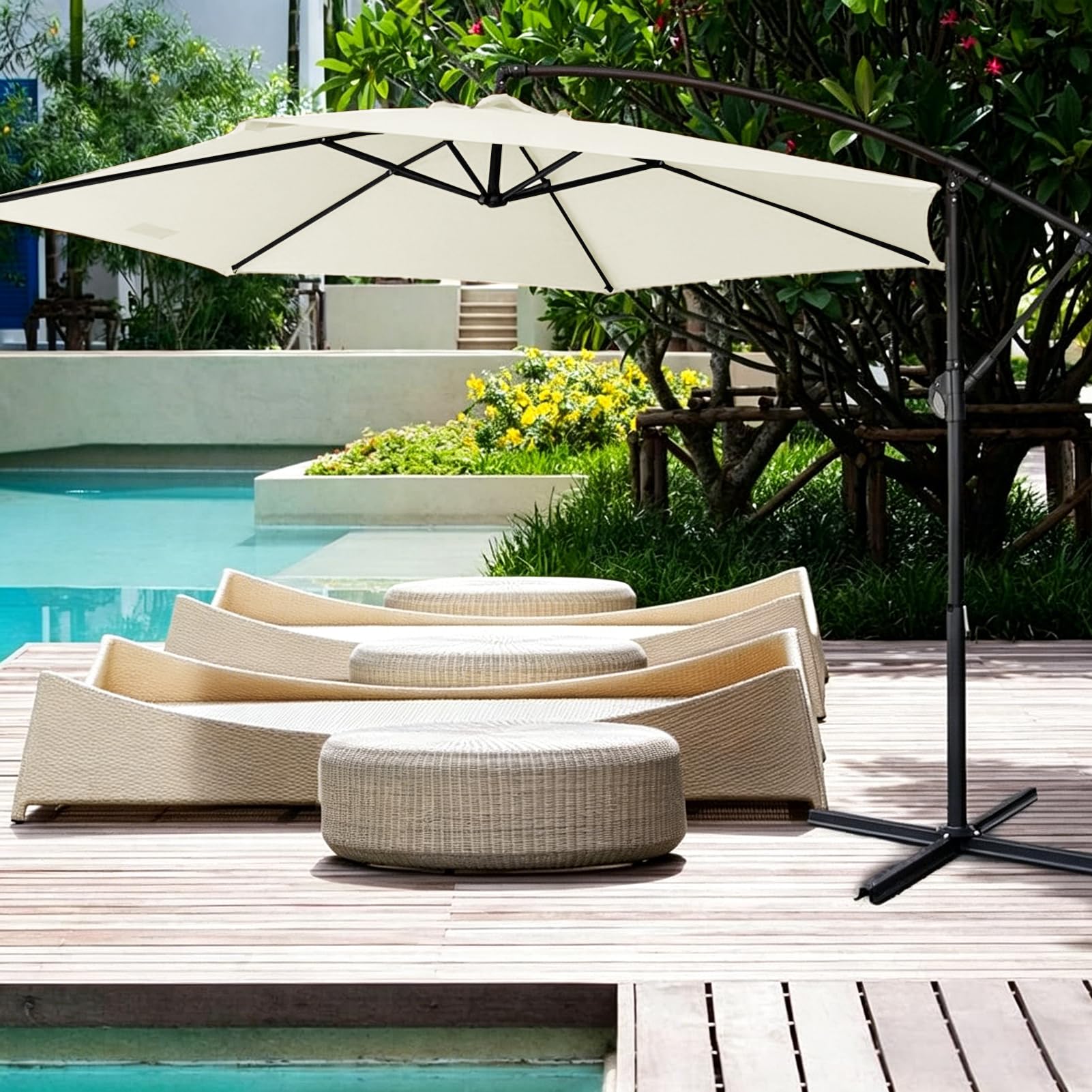 HULG Tettuccio per Ombrellone di Ricambio, 2 m / 2,7 m / 3 m, 6 Bracci, Tettoia di Ricambio, Copertura di Ricambio per Ombrellone da Giardino (Beige,3M / 9.8Ft)