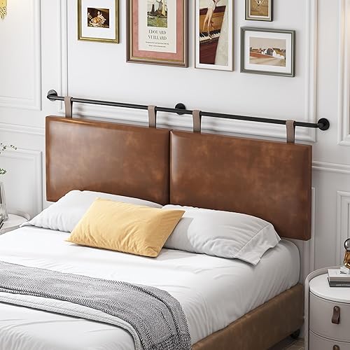 Miniatura 7 de HouseMila Cabecera para cama tamaño King, cabecera montada en la pared con tapicería de lino fino y acolchado de botones, altura ajustable para