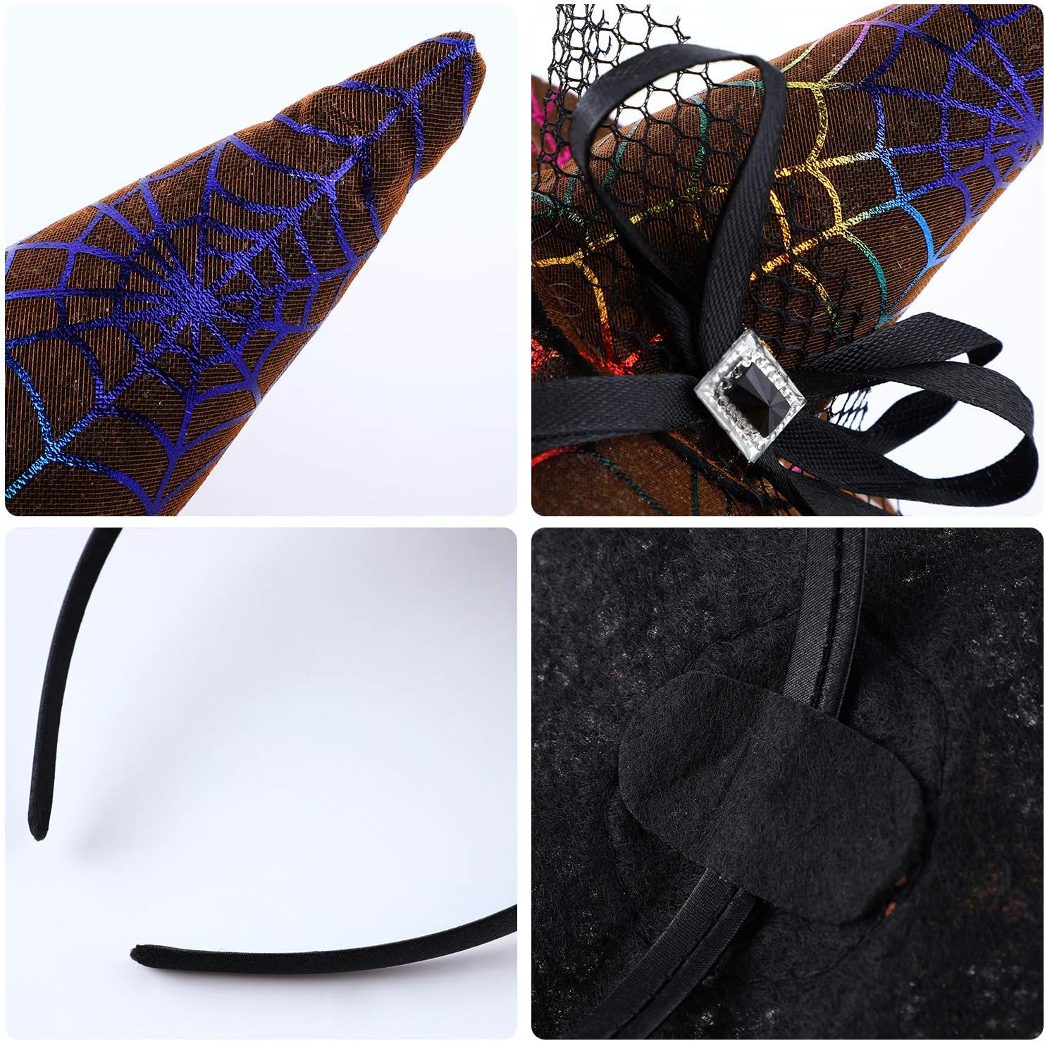 Blulu 12 Pieces Halloween Headbands Witch Hat Hairbands Bulk Witch Hair Hoops Halloween Hair Accessories for Women cosplay Costume Supplies