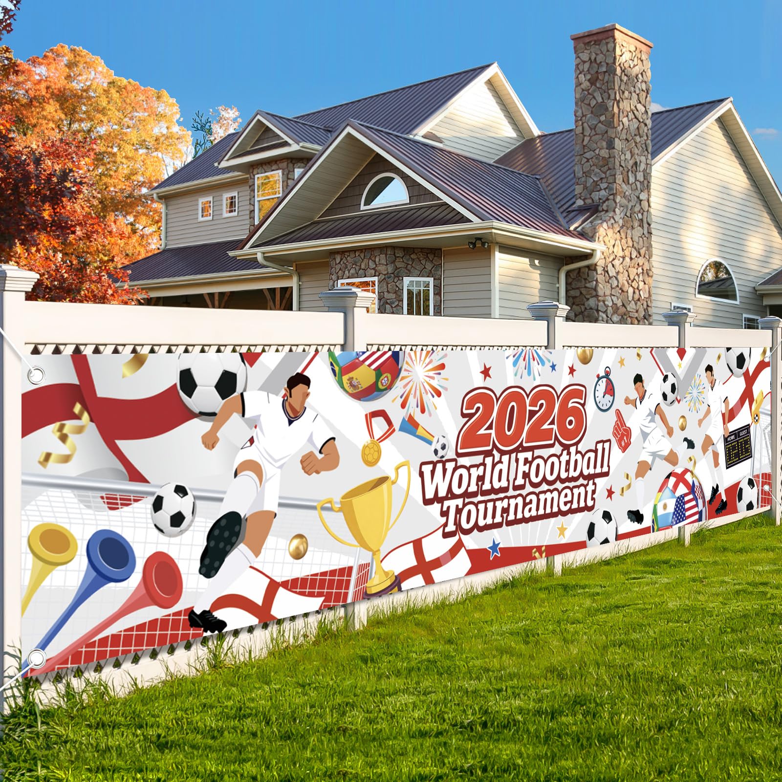 Toile de fond coupe du monde de football 2026 avec 48 équipes en tissu pour mur et jardin