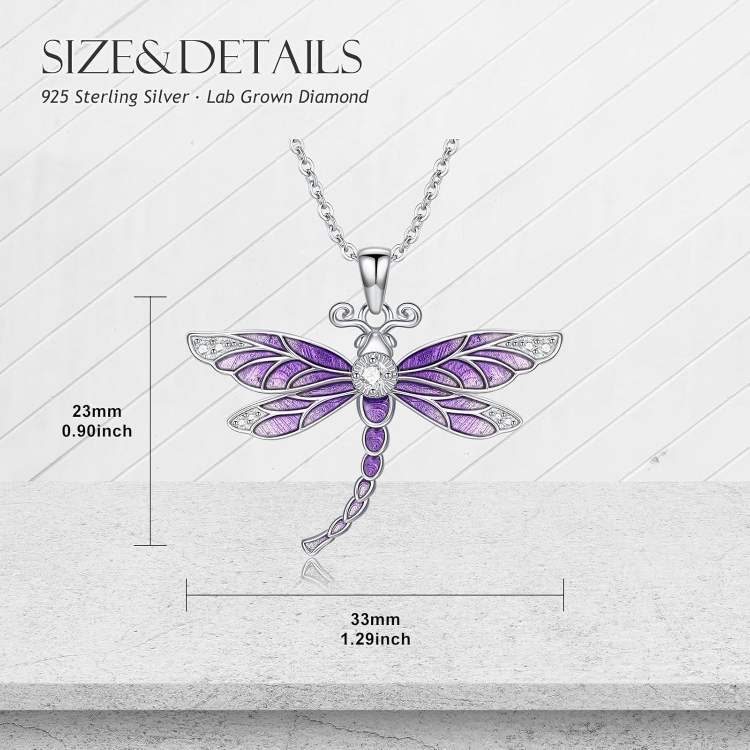 Diamond Dragonfly Necklace for Women 925 Sterling Silver Purple Dragonfly Pendant Necklaces with Lab Grown Diamonds Jewelry Gifts - Image 6