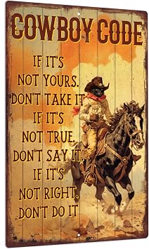 Putuo Decor 1pc Cowboy Code Vintage Metal Tin Sign, Wall Art Decor for Home Garage Man Cave Bar Pub Club, 7.8 X 11.8 Inches