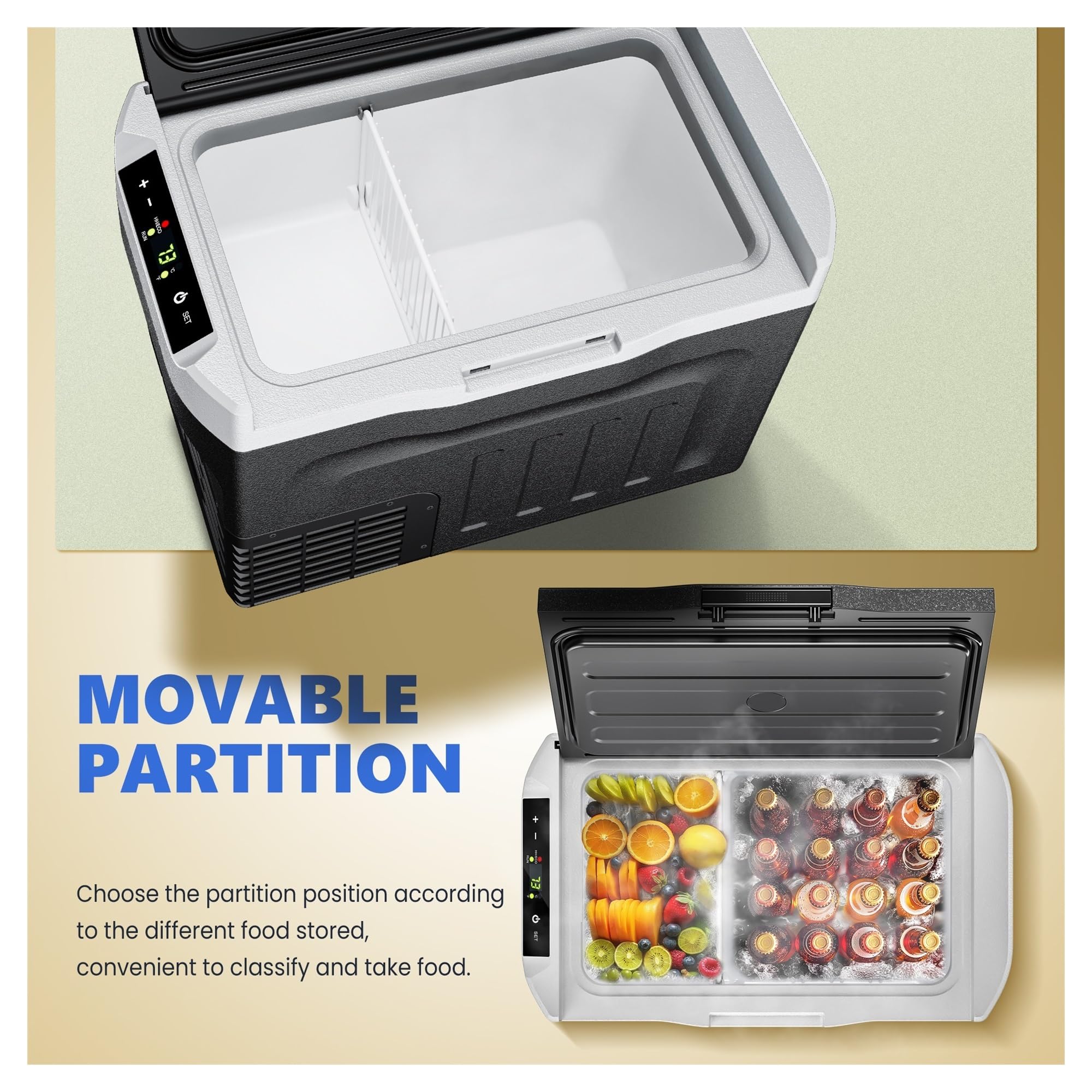 Refrigerador de Coche de 20/30 l con compresor y Doble Zona, minicongelador, refrigerador, Caja de Hielo for Mantener la Temperatura Ideal for Pesca y Camping.(30L)