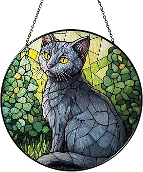 Chartreux Stained Glass Suncatcher Ornaments Women Gifts Christmas Decor | Chartreux suncatcher, stained glass window hanging, 5.9 in ornament, wall decor for home kitchen bedroom