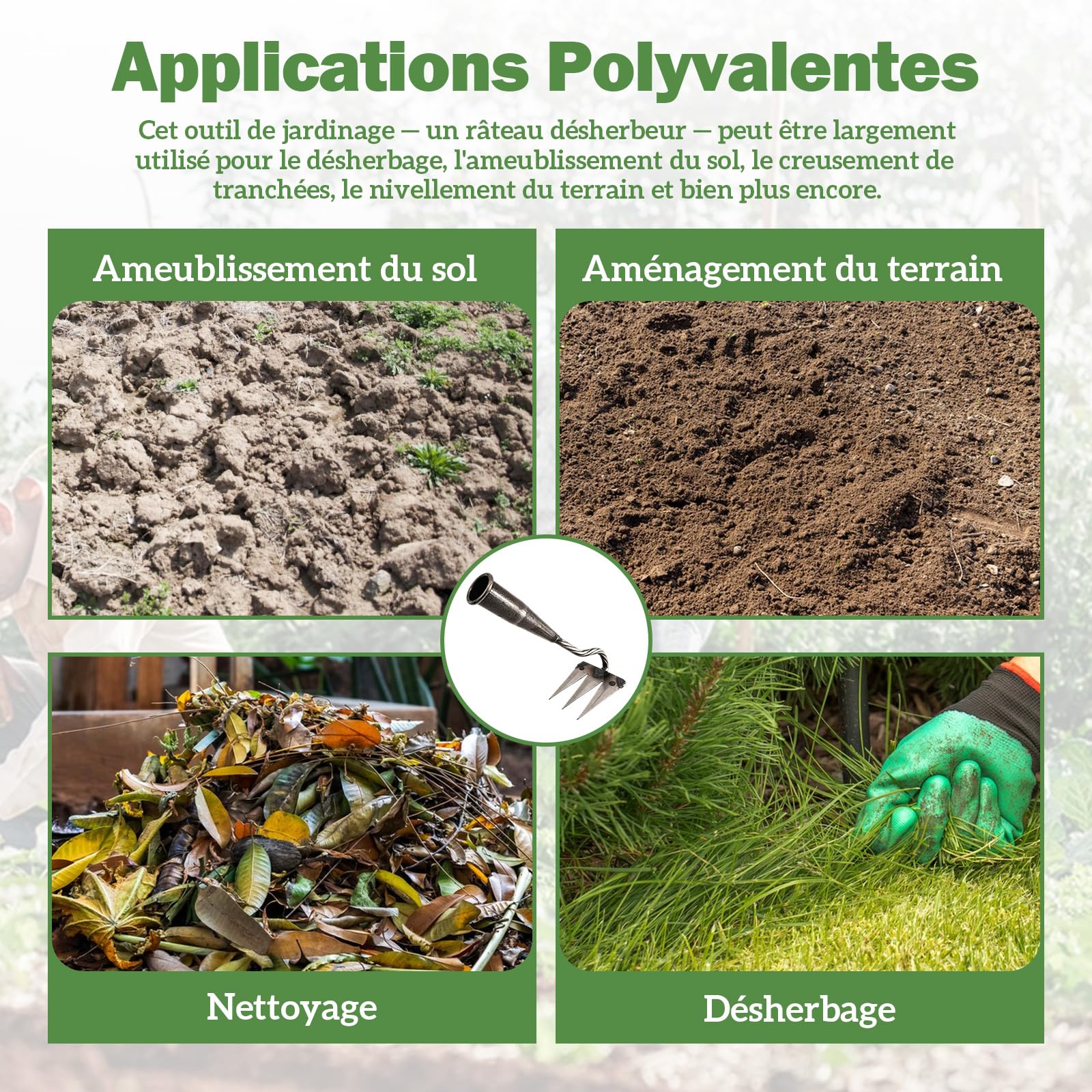 MagiDeal Râteau Désherbeur, Outil de Désherbage, Rateau de Désherbage Berthaus, Rateau de Jardin Robuste en Acier au Manganèse, Râteau à Main pour Planter, Cultiver La Pelouse, sans Manche, 3 Dents