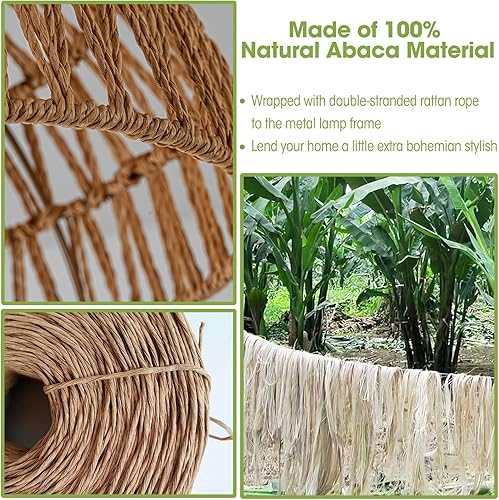 Miniatura 5 de Lámpara de ratán estilo bohemio, lámpara de techo de ratán empotrada, lámpara de techo tejida pequeña de madera, candelabro de ratán