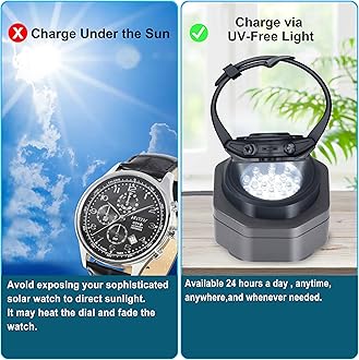 CoolFire - Type-C UV Free Solar Watch Fast Charger for All Eco Solar Watches for Men, Reloj Hombre Portable Battery Charger. for All Kinds of eco Solar Watches. (Silver)