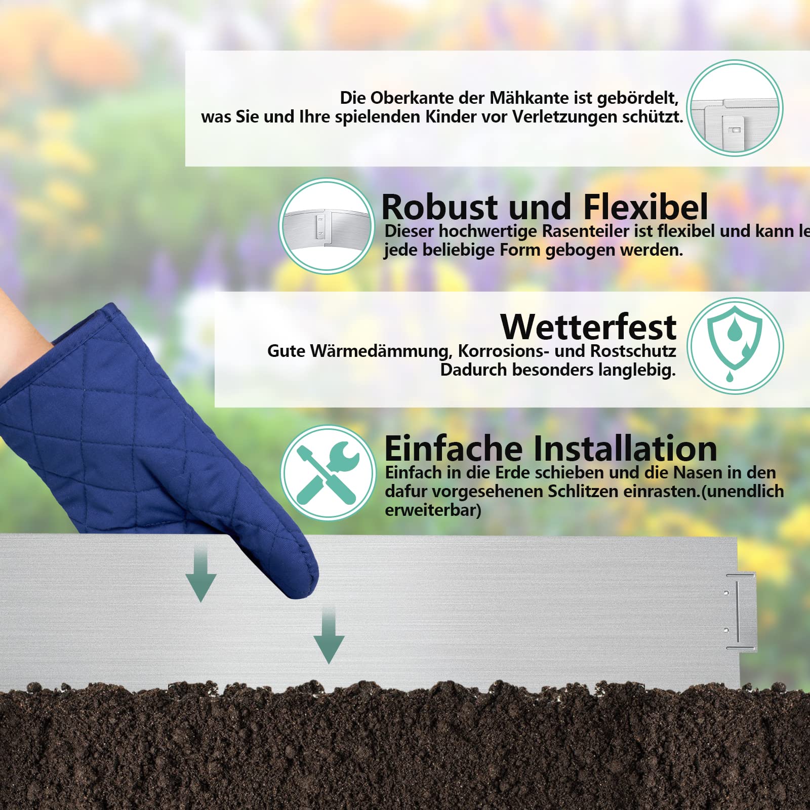 Vigevee Gazonrand, verzinkt metaal, 5 m, 10 m, 15 m, 20 m, 25 m, 30 m