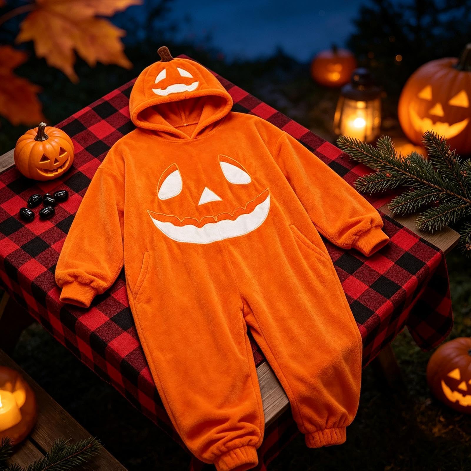 Pijama de Halloween - Disfraz de felpa con capucha para adultos, mujeres y