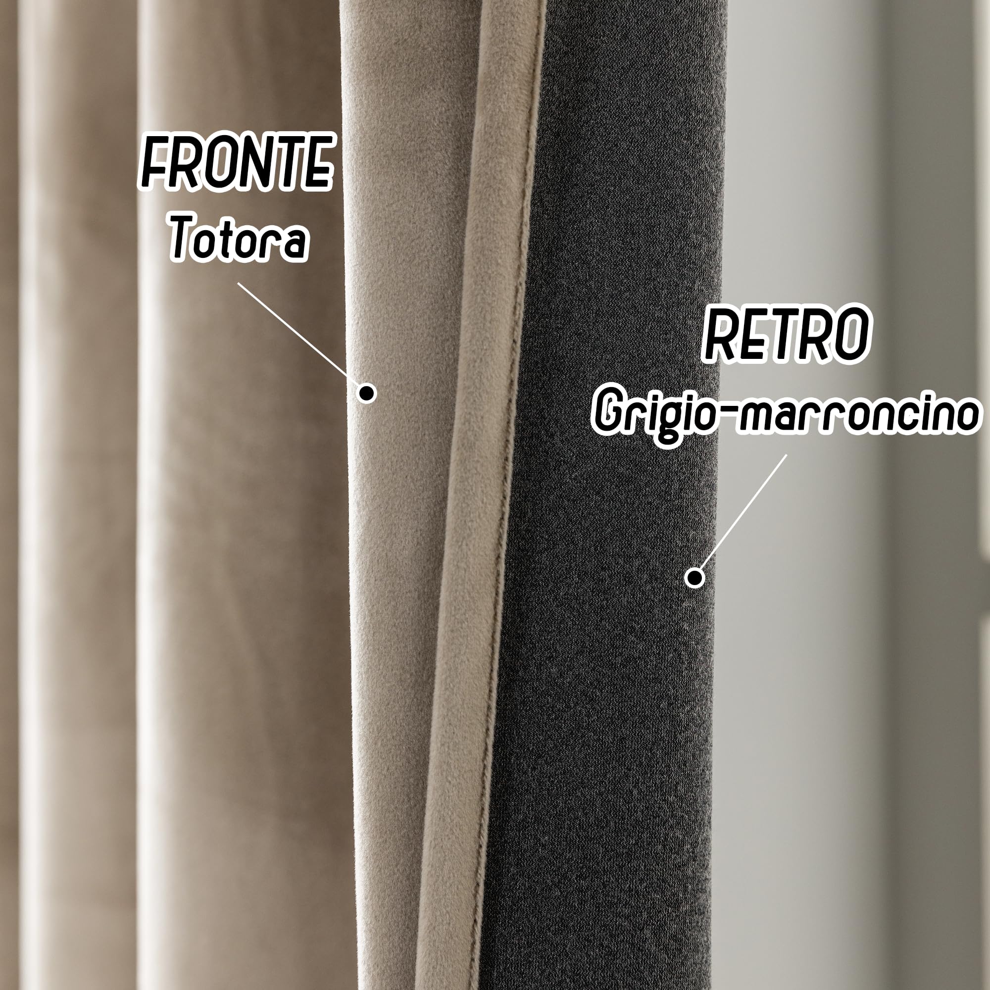 GIRASOLE HOME Coppia Tende Adelaide Morbide Oscuranti Termiche in Velluto 2 Pannelli da 70x150cm con Tasca, Tortora