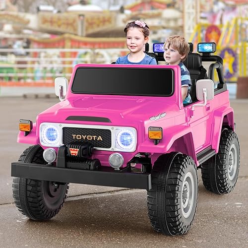 Miniatura 8 de Costzon Auto de 2 plazas, camión Toyota FJ40 con licencia de 12 V con control remoto de 2.4 G, suspensión de resorte, caja de almacenamiento, luces