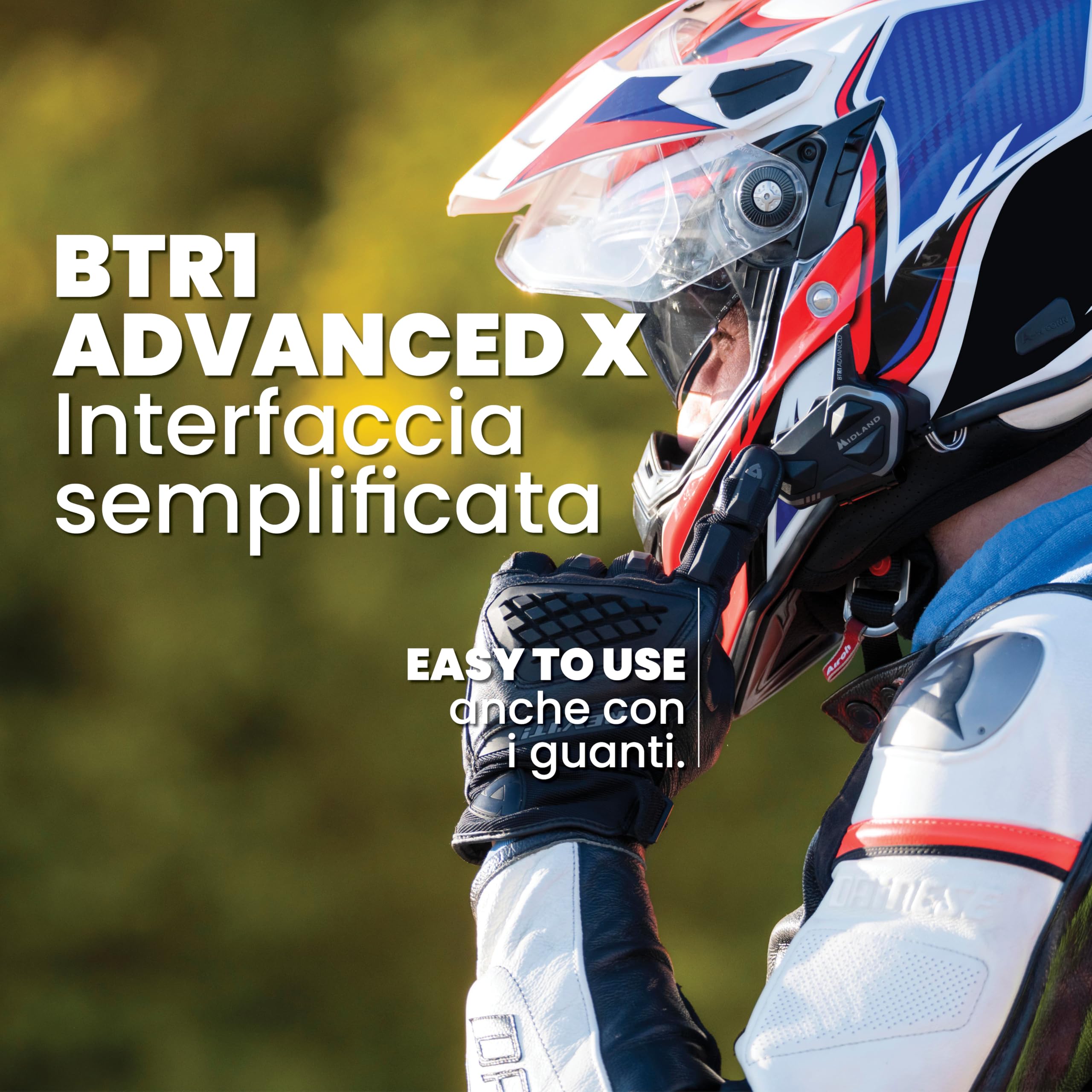 Midland - Interfono Moto Bluetooth BTR1 Advanced X, Auricolare Casco Moto, Portata 1200m, Conversazione tra 4 Persone, Connessione Universale Smartphone/GPS/Musica, Audio RFC Professionale
