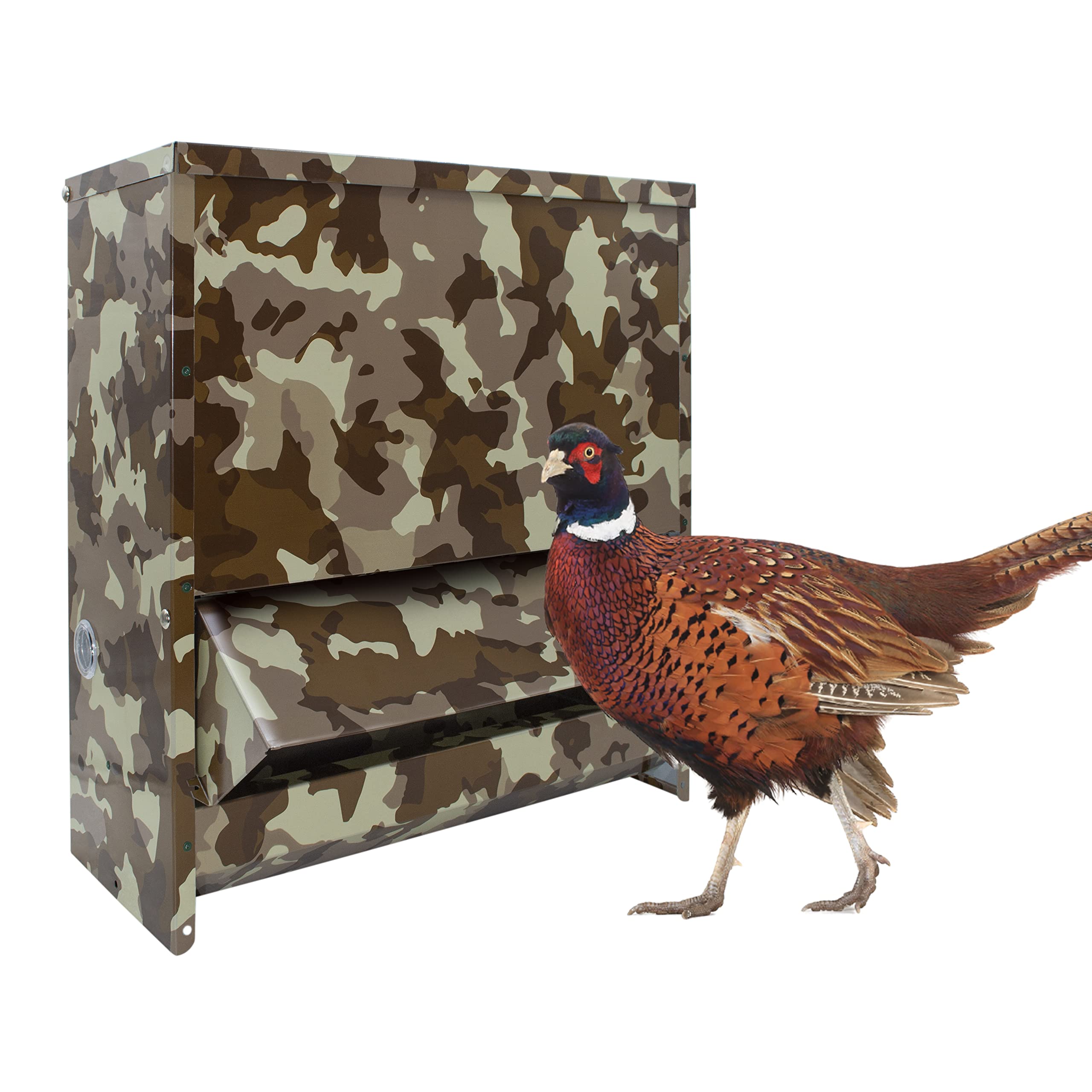 Comedero para Gallinas con Visera Antilluvia | Tolva Color Camuflaje para Aves de Corral | Alimento Seco y Protegido | Tapa Anti Roedores | Capacidad 40L