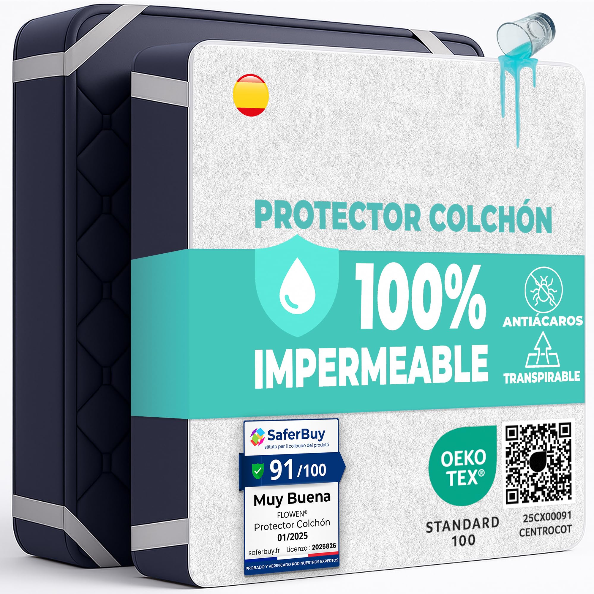 Protector Colchón 90 x 190 cm Funda Colchón Impermeable Sábana Bajera Impermeable de Algodón y Microfibra Cubre Colchón para Cama Transpirable Cover Hipoalergénico Antiácaros Lavable a Máquina — view 10