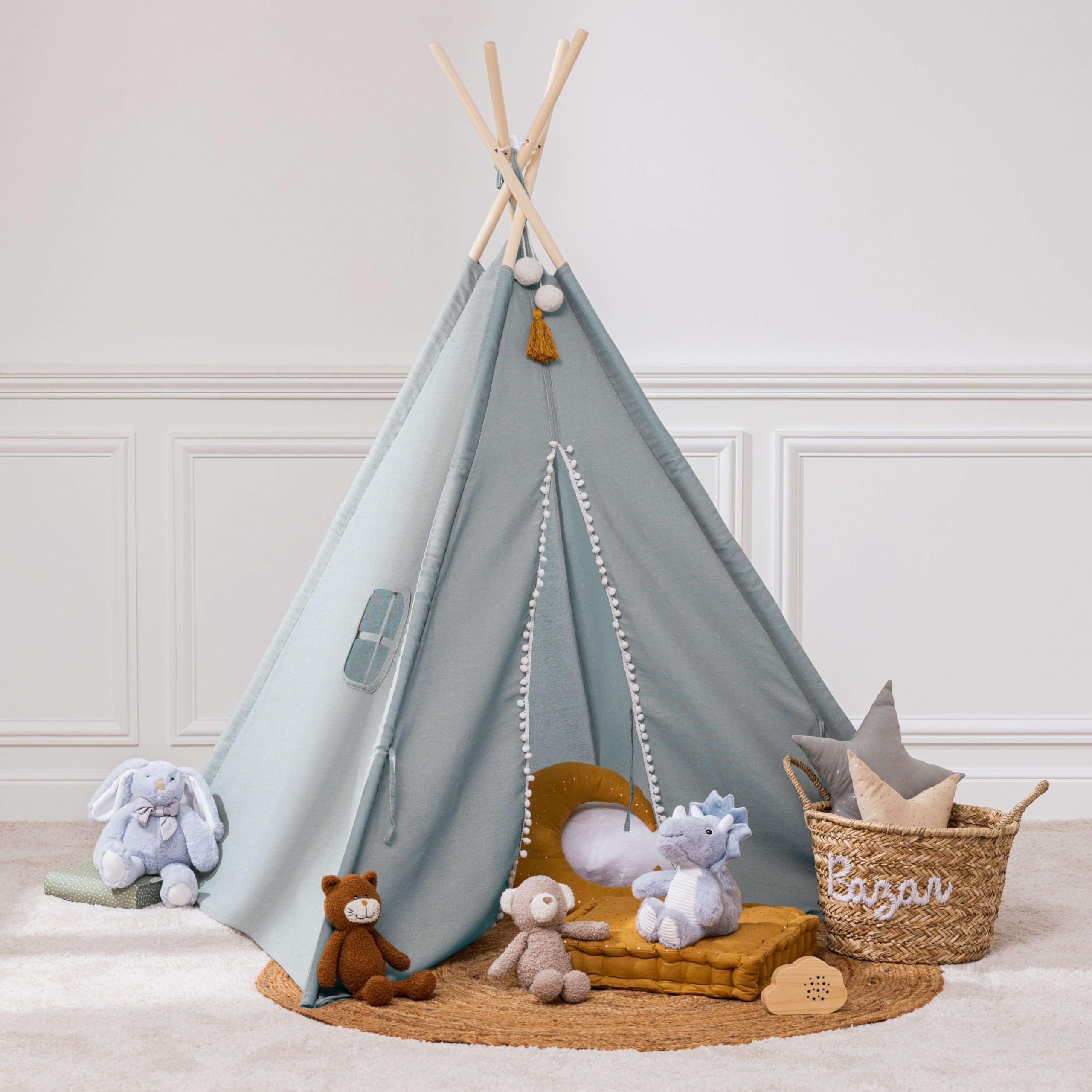 Miroytengo Tipi Infantil Wapi Azul 120 cm - Enrollable y portátil, en Poliéster y Algodón Tienda Campaña Infantil
