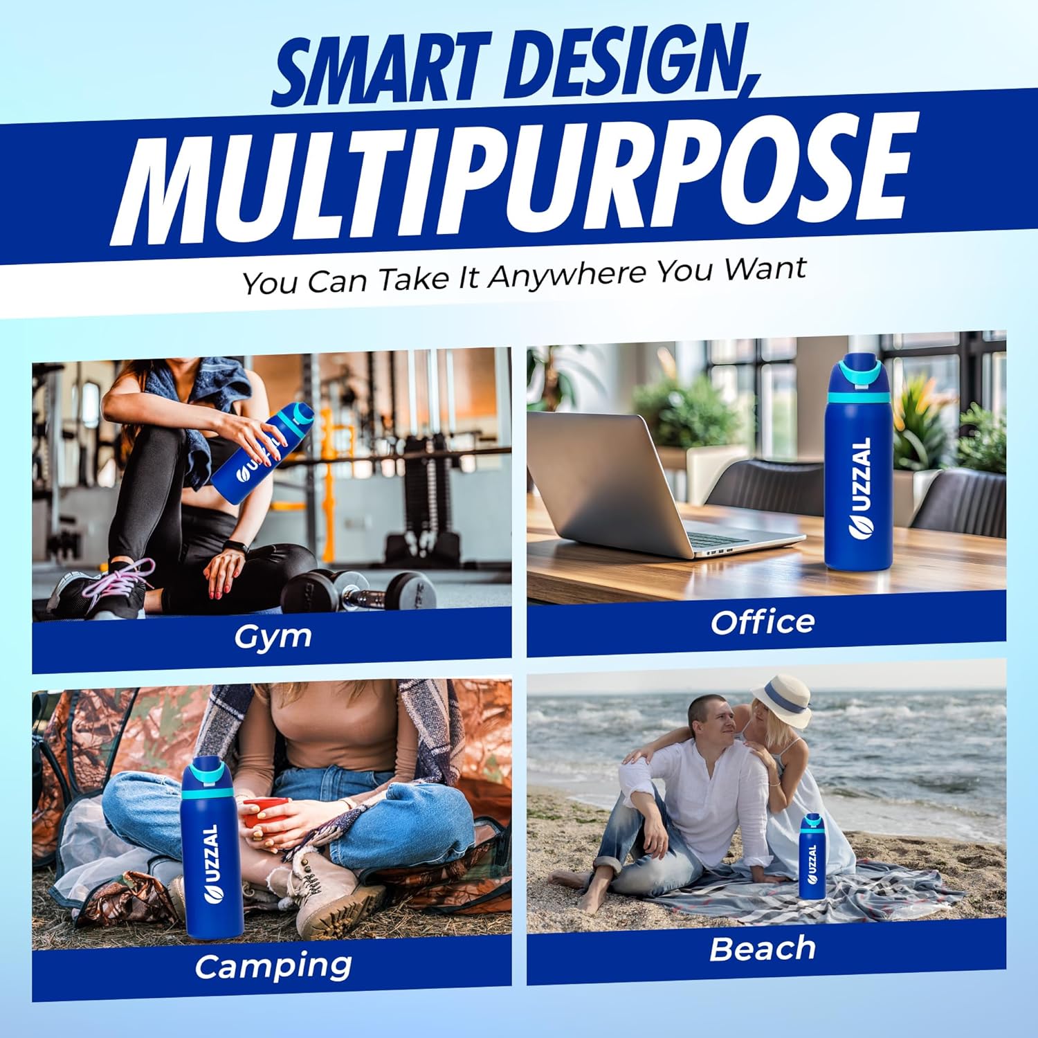 UZZAL 32 oz Stainless Steel Water Bottle, Vacuum Insulated Double Wall, BPA Free & Leakproof, Reusable Insulated Water Bottle for Gym, Travel & Office - Image 6