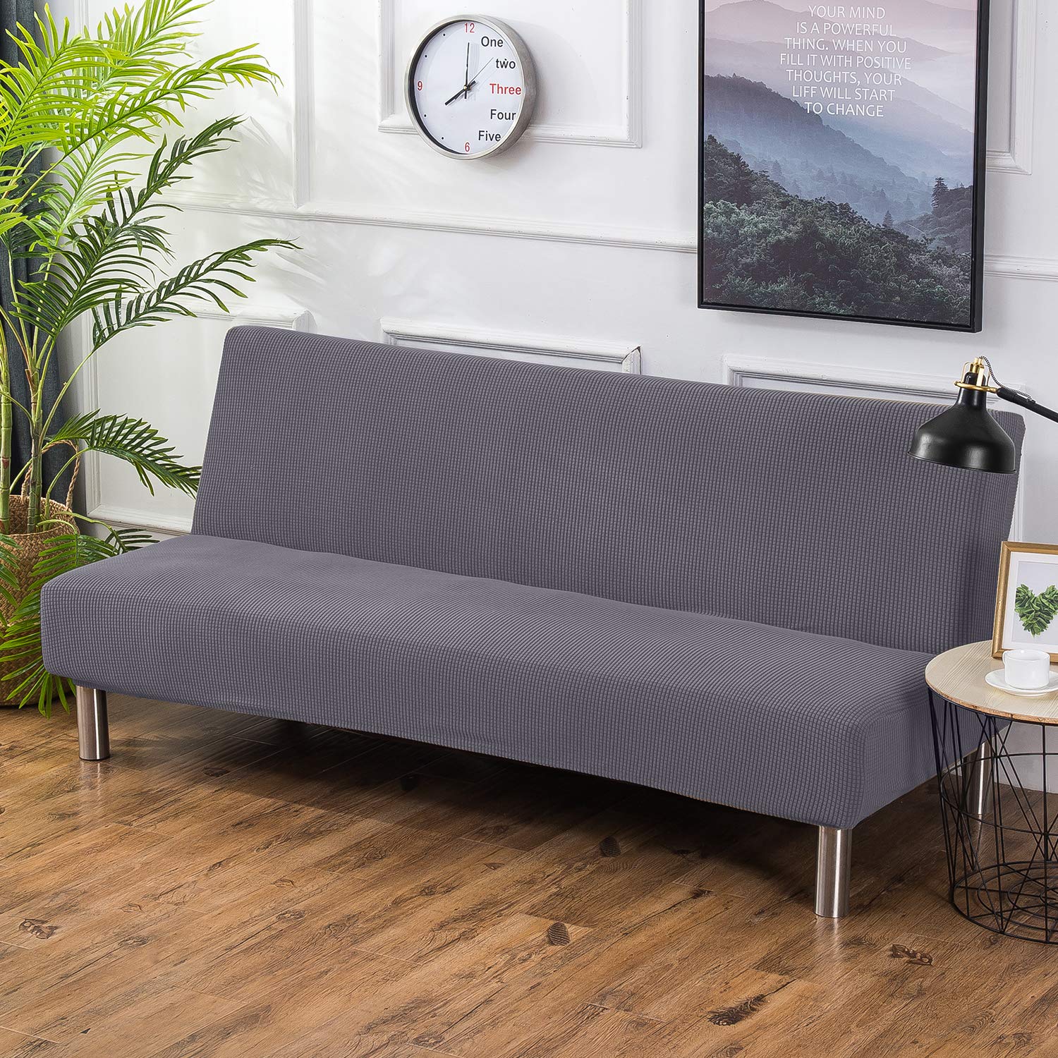 Petcute Grey Sofa Bed Cover Futon Couch Cover Stretch Armless Sofa Bed Slipcovers Gray