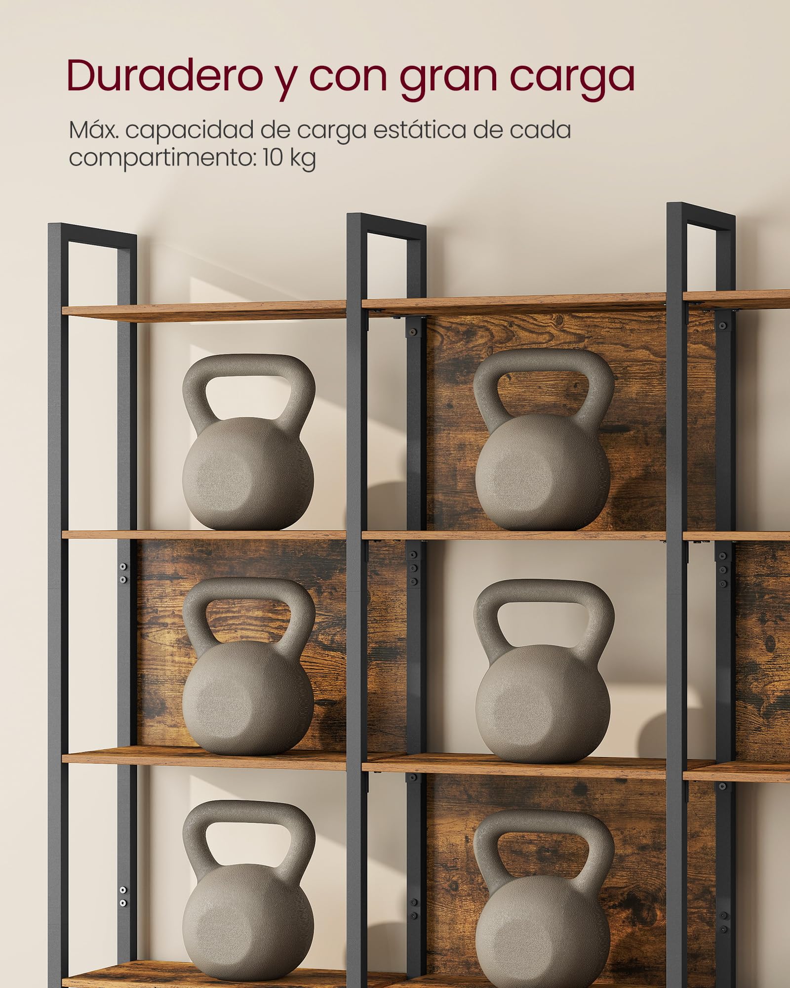 VASAGLE Librería, Estantería de 5 Niveles, Muble de Cocina, Organizador de Estilo Industrial, para Oficina, Salón, Dormitorio, 24 x 128 x 154,1 cm, Marrón Rústico y Negro Tinta LLS150K01