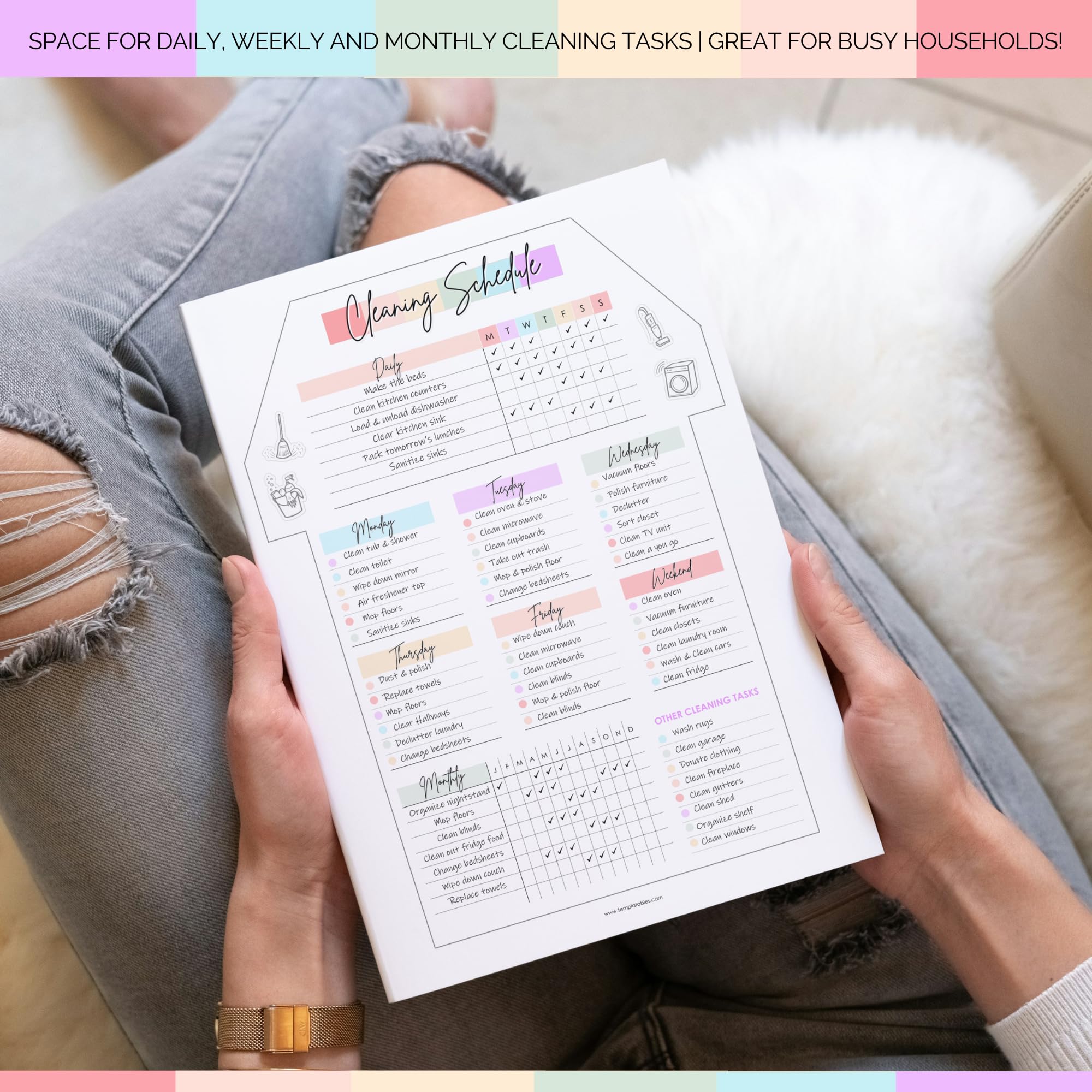 Weekly Cleaning Planner Notepad - Daily, Weekly & Monthly Cleaning Schedule and Checklist Desk Pad, Household Chores Tracker - Image 4