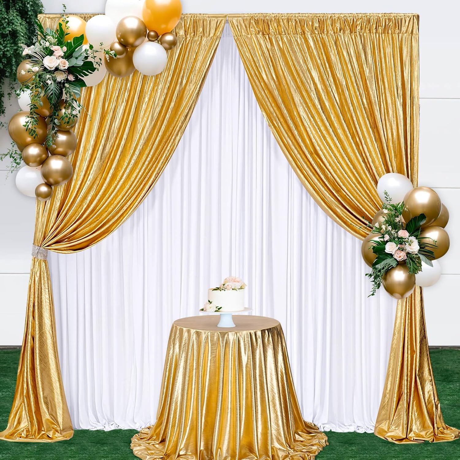 Gold Sequin Curtains Backdrop: Glitter Drapes Fabric Background Cover for Photography Party Stage Wedding Christmas Birthday Spandex Ceiling Drape Arch 4.8ftx10ft 2 Panels 4.8ftx10ft(2 Panels) Gold
