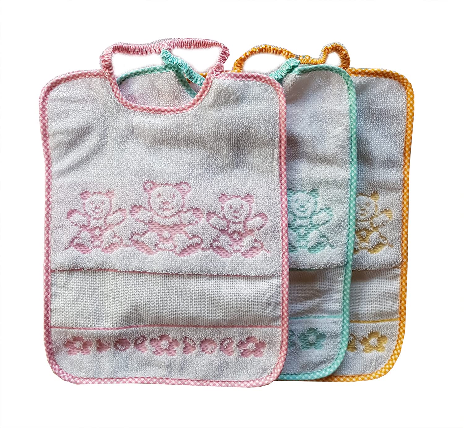 Bavaglini Asilo Orsetto nr 3 o 6 pezzi-Scuola materna-cm 24x30, elastico e tela aida Possibilità di ricamo personalizzato…