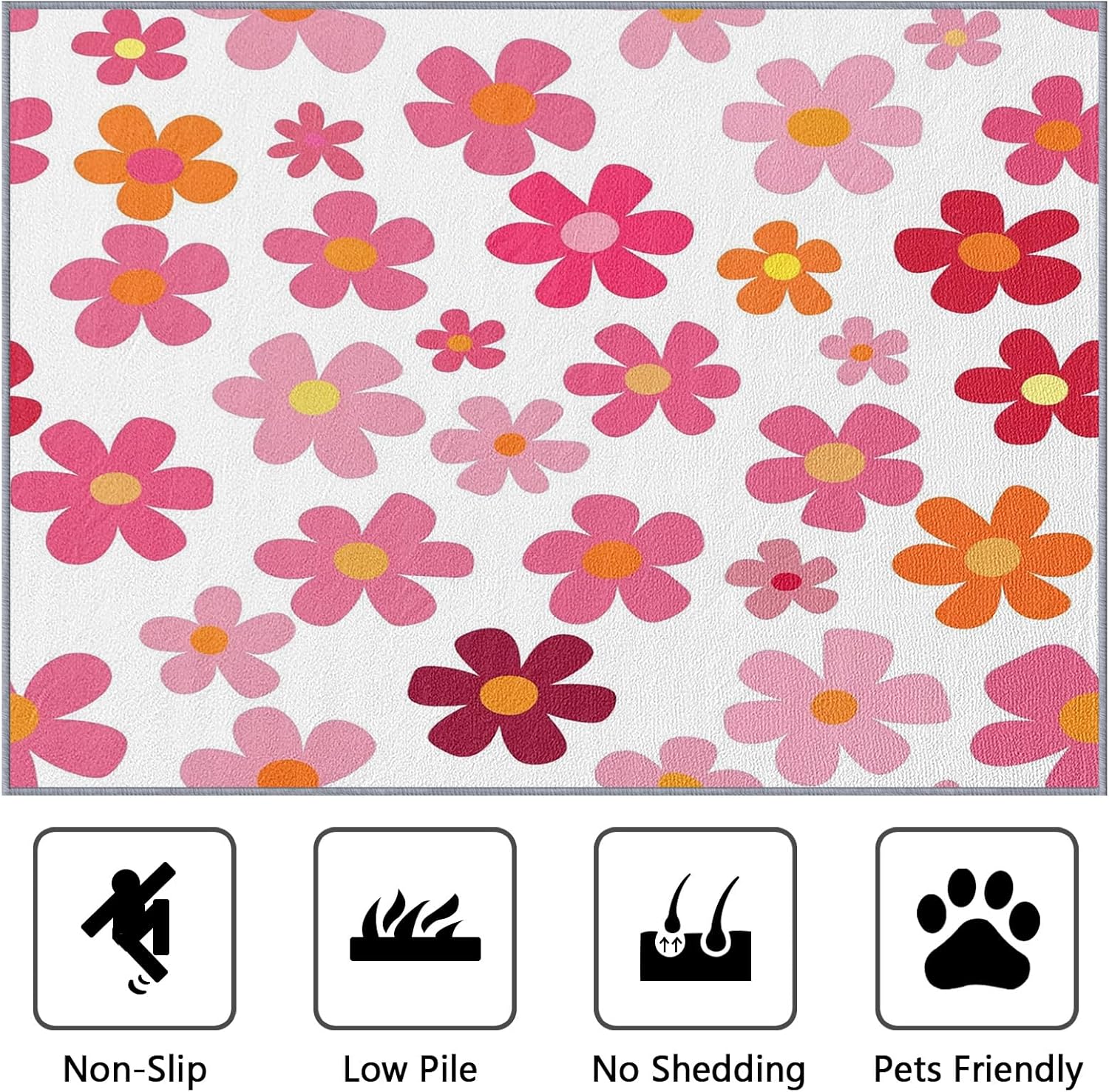 Floral Rug for Girls Bedroom - 2x3 Rug - Floral Rug - Cute Cartoon Pink Flower Area Rug - Kids Nursery Baby Playroom Rugs - Kawaii Daisy Carpet - Floral Home Decor Gifts