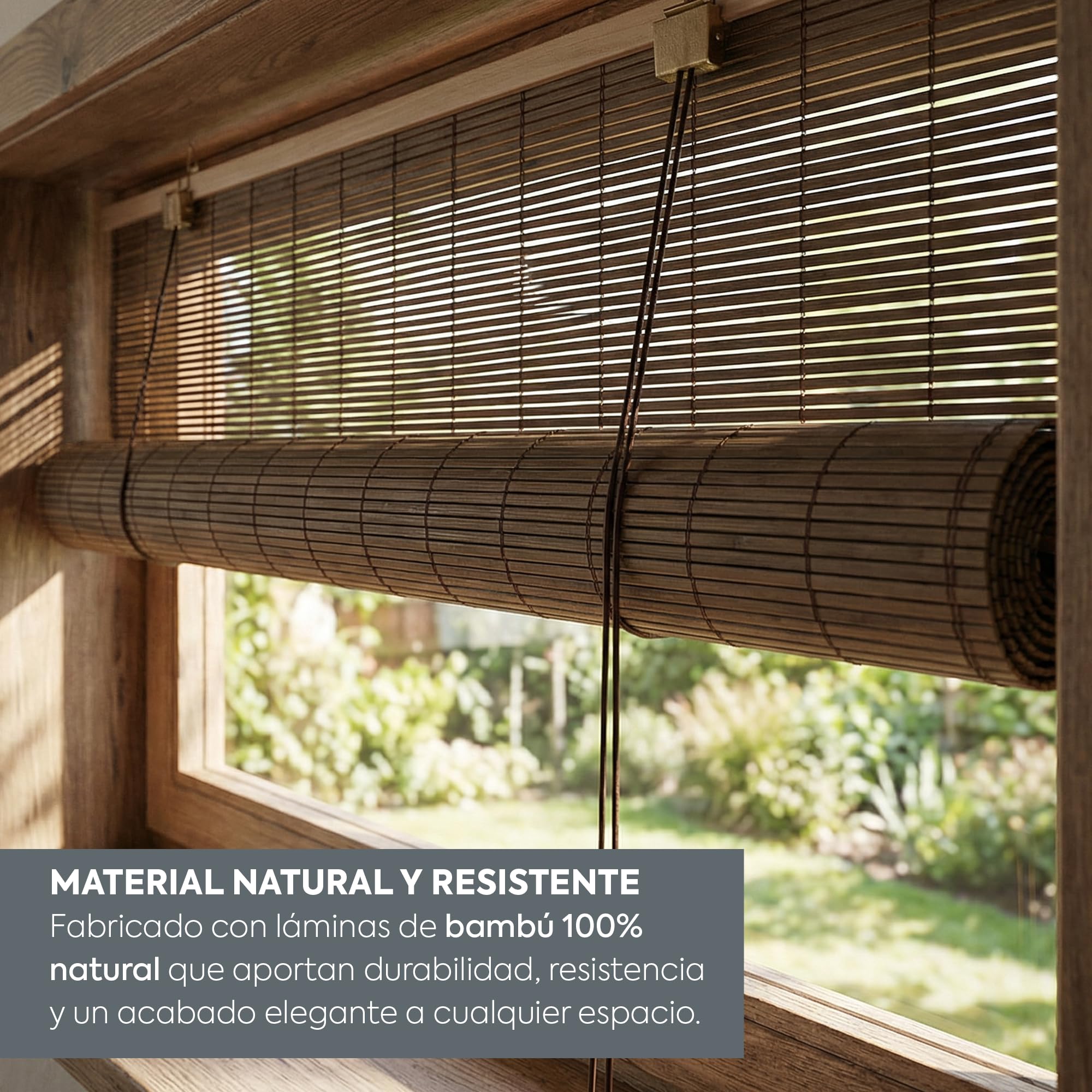 HERSIG - Estor Enrollable de Bambú Natural 150 x 200 cm - Persiana Enrollable Interior y Exterior - Estilo Natural para Ventanas - Privacidad y Fácil Instalación - Marron Claro (Medidas aproximadas)