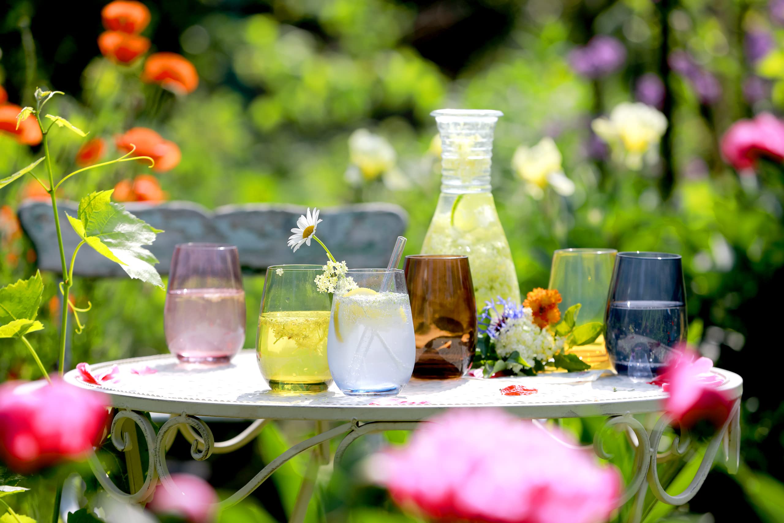 Stölzle Lausitz Wassergläser Elements Mediterraner Mix 6er-Set 465ml – Allroundgläser auch für Saft & Cocktails – Hochwertige Trinkgläser aus bleifreiem Kristallglas – Spülmaschinengeeignet & stoßfest