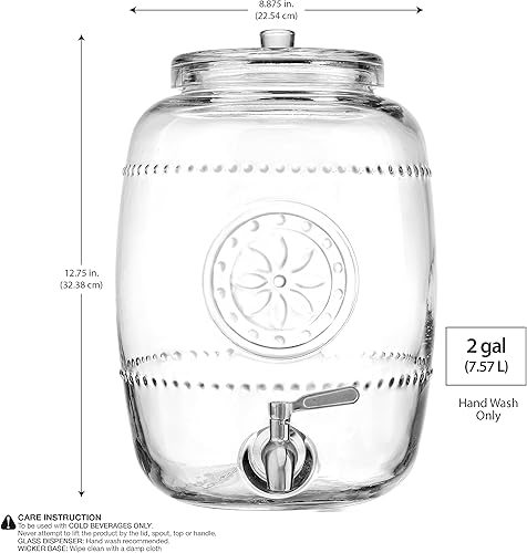 Miniatura 4 de Home To Table Dispensador clásico de bebidas frías de vidrio transparente de 2 galones con diseño de molinete, espiga de acero inoxidable a prueba