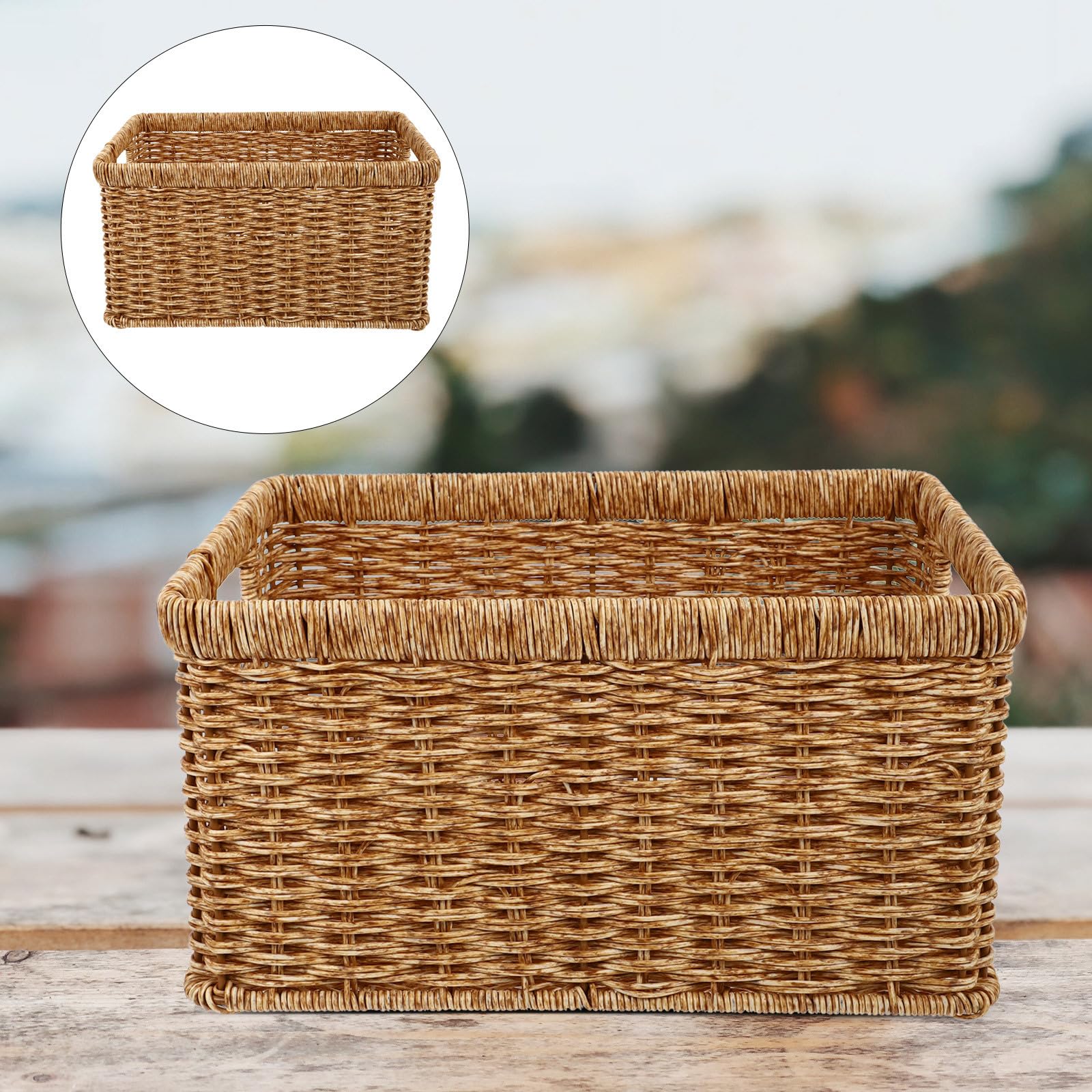 Yardwe Kreativer Aufbewahrungskorb aus Kunststoff mit Imitation Rattan Flechtoptik Großer Multifunktionaler Sammelkorb für Kleidung und Kinderzimmer