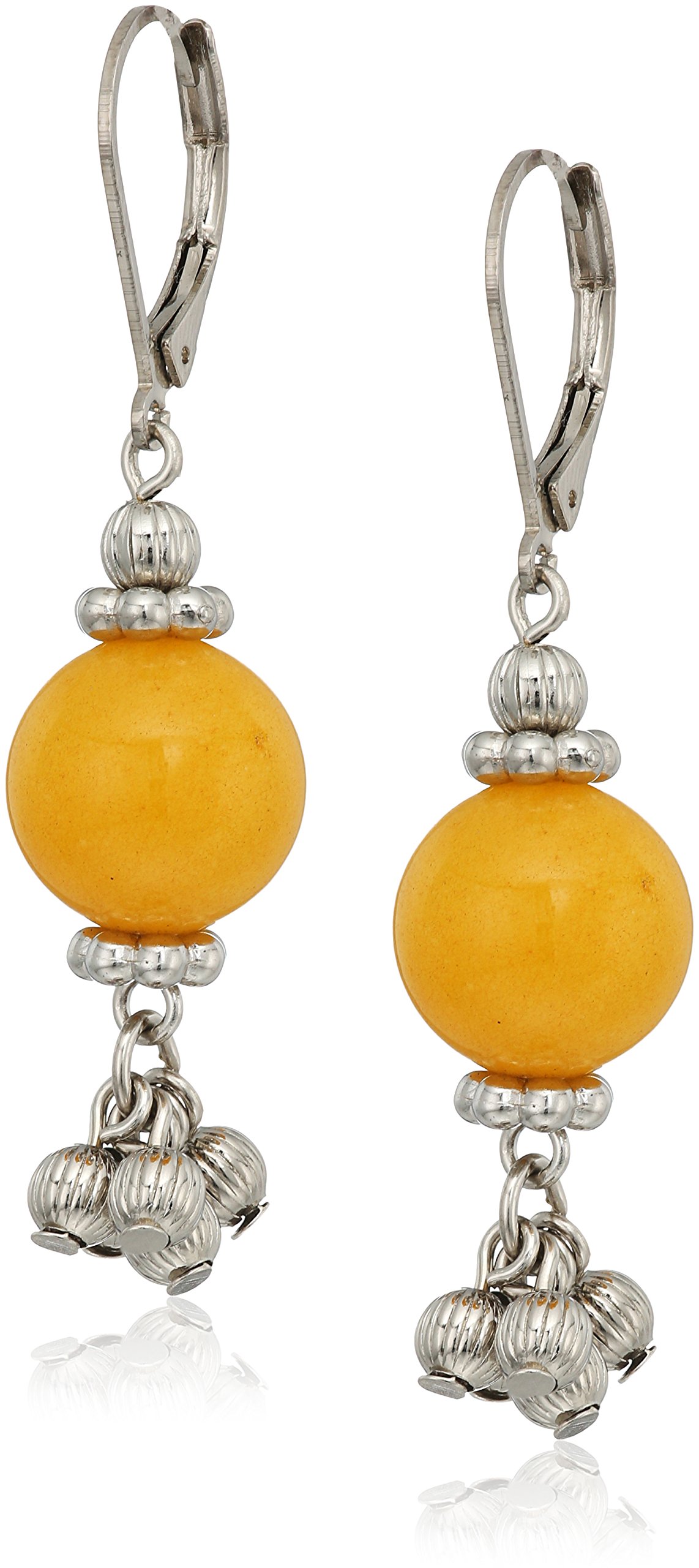 1928 jewelry silver tone genuine semi precious gemstone round drop earrings