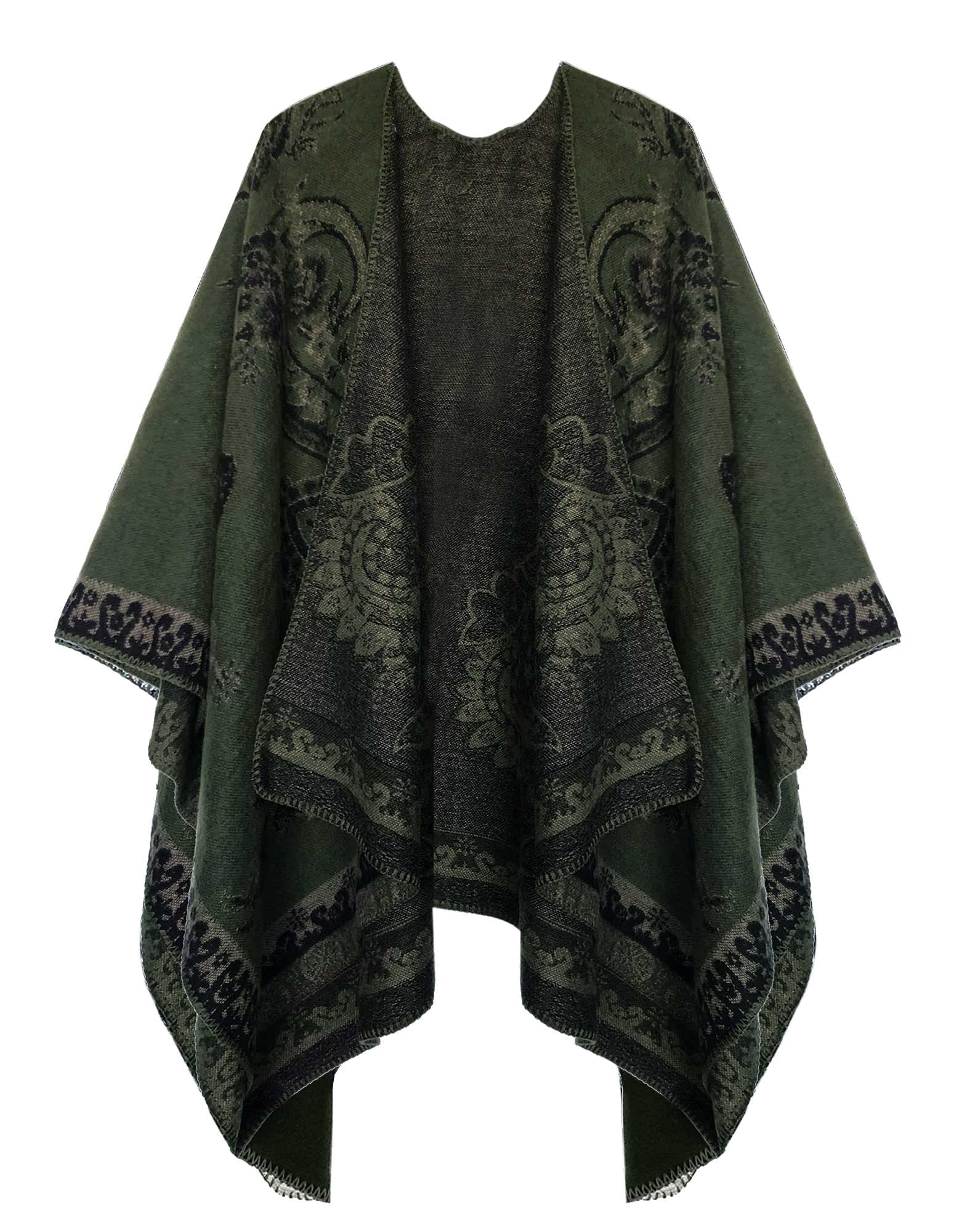 EXCHIC Damen Warm Offene Front Strick Schals und Wraps Floral Elegante Cardigans Poncho Cape Coat Mantel