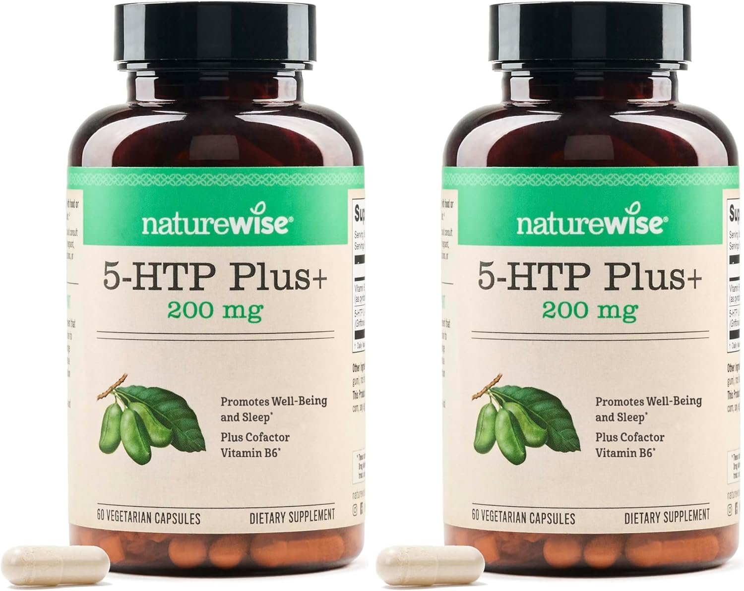 NatureWise 5-HTP 200mg Supplement from Griffonia Seeds with Cofactor Vitamin B6 - Mood Support and Natural Sleep Aid for Adults - Delayed-Release,Vegan - [2-Month Supply],60 Count (Pack of 2)
