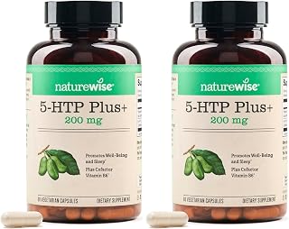 NatureWise 5-HTP 200mg Supplement from Griffonia Seeds with Cofactor Vitamin B6 - Mood Support and Natural Sleep Aid for Adults - Delayed-Release,Vegan - [2-Month Supply],60 Count (Pack of 2)