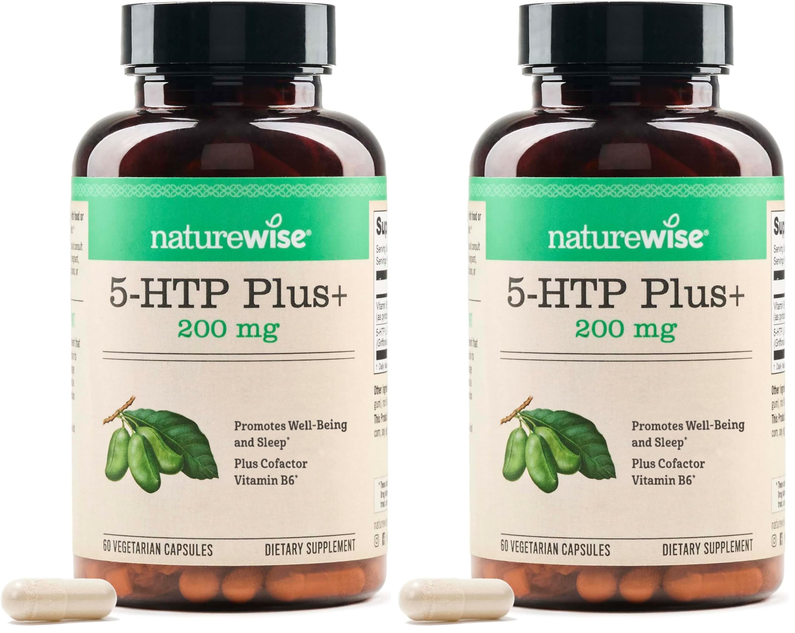 NatureWise 5-HTP 200mg Supplement from Griffonia Seeds with Cofactor Vitamin B6 - Mood Support and Natural Sleep Aid for Adults - Delayed-Release,Vegan - [2-Month Supply],60 Count (Pack of 2) 200MG 60 Count (Pack of 2)