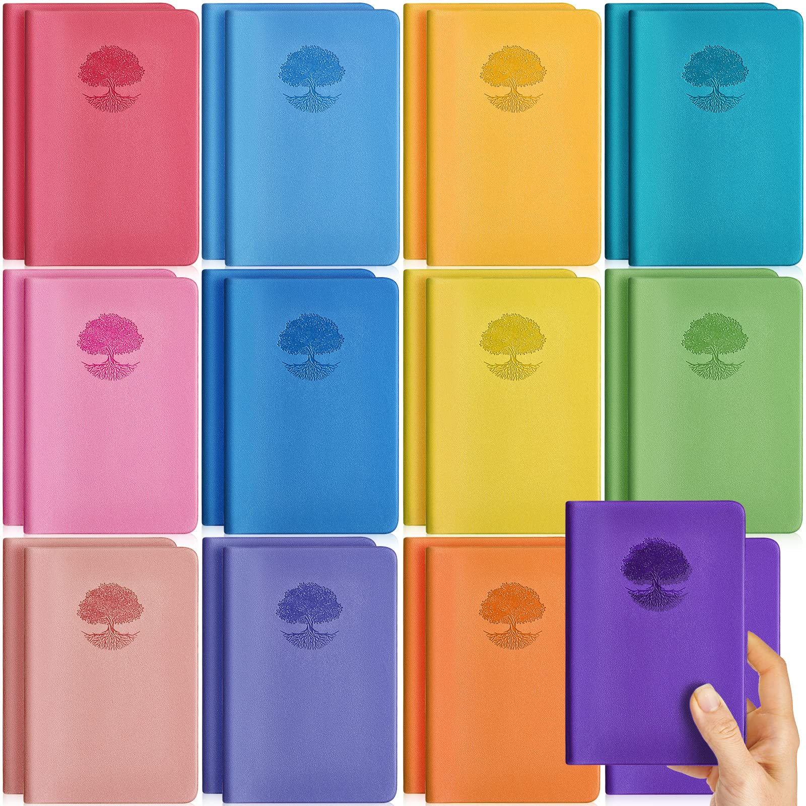Photo 1 of Colarr Pocket Notebook Journals Bulk A6 Tree Life Writing Journal Soft PU Leather Cover 160 Lined Pages for Women Men School Business Office Gift, 3.7" x 5.7", 12 Colors(Bright Color, 24 Pcs)