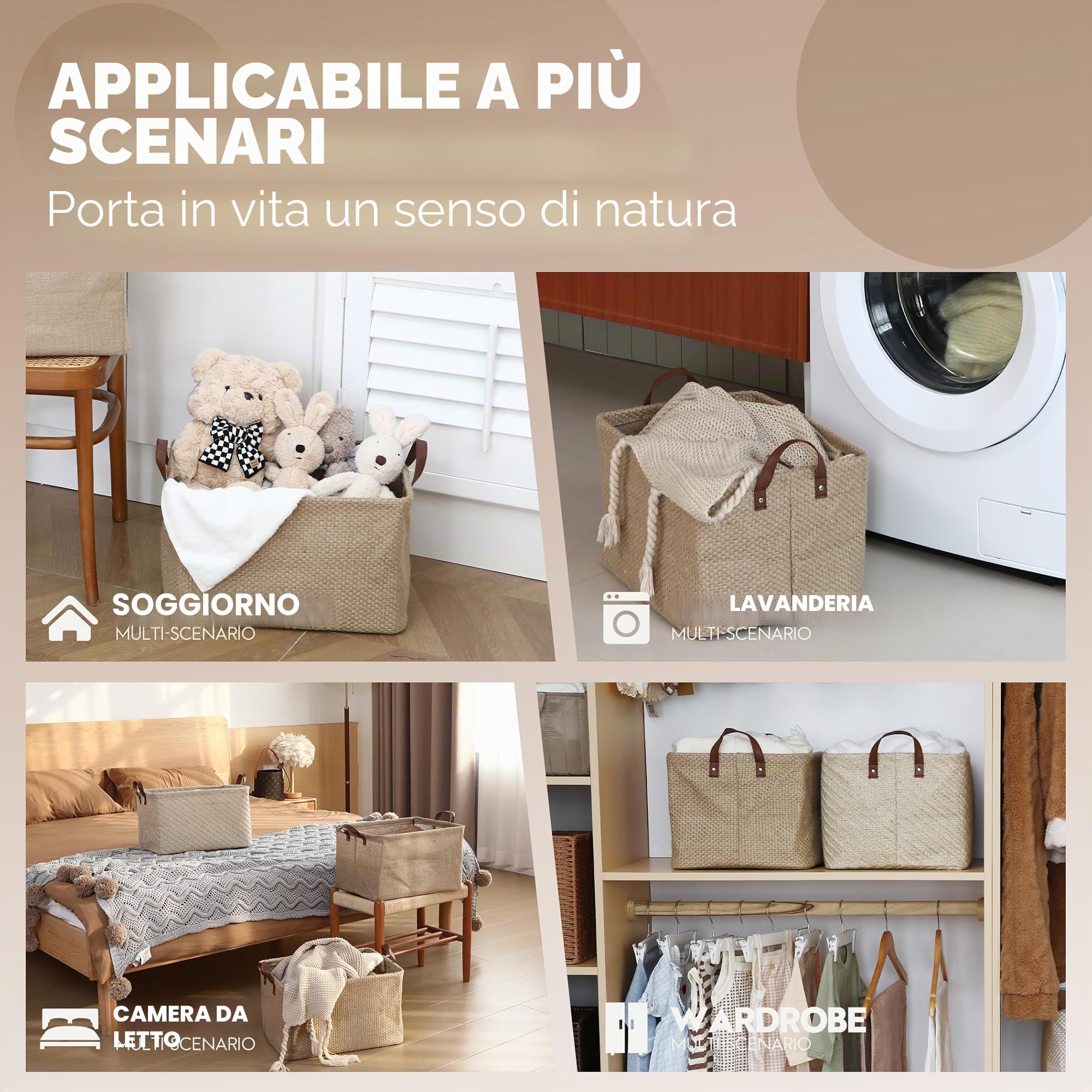 Sea Team Robusto cestino in iuta con telaio di supporto (42 x 30 x 25 cm) – organizzatore stabile per scaffali e armadi, accessori per la casa