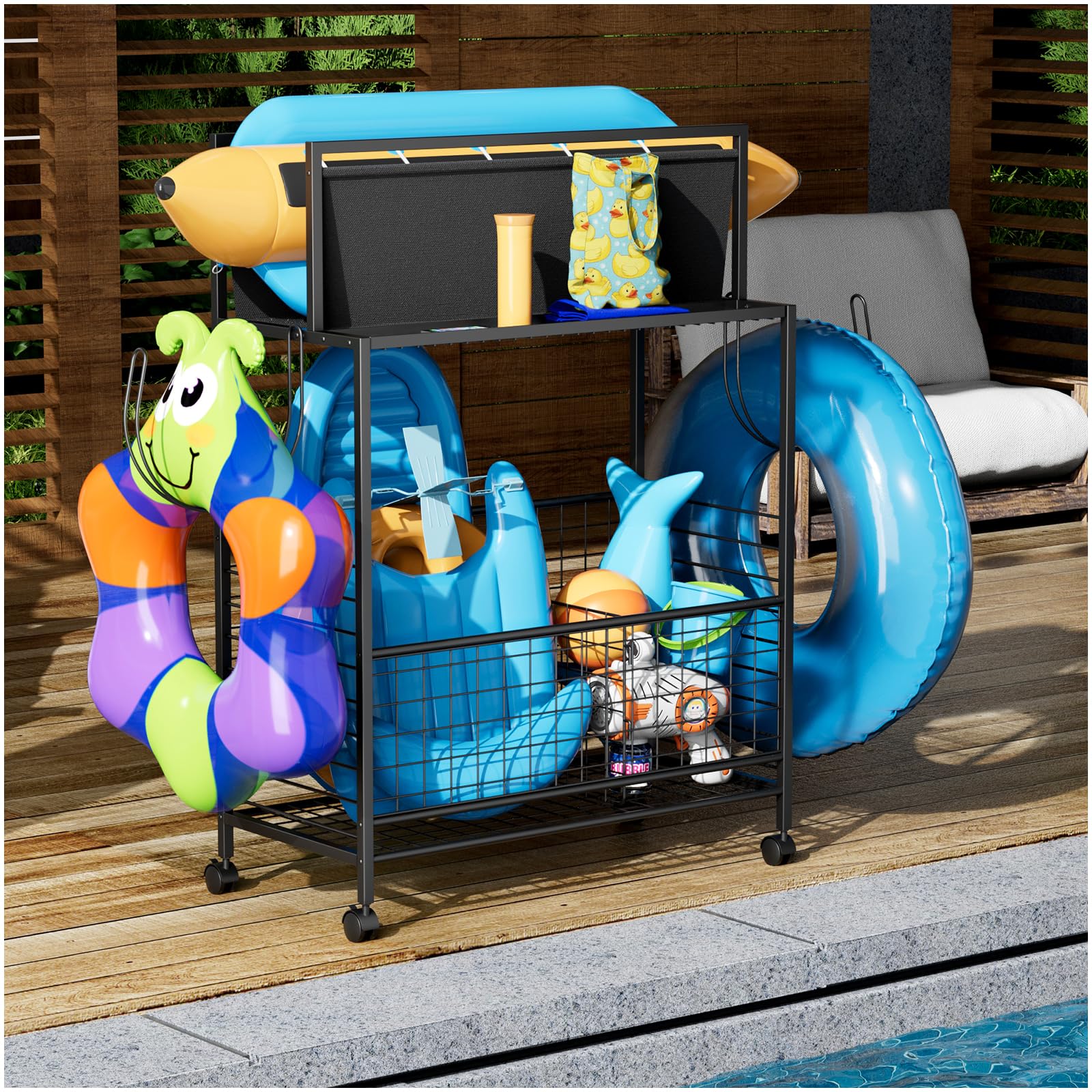 MAWEW Pool Toy Storage Bin?58 Inches Large Pool Storage Bin? Pool Toy Storage?Outdoor Pool Storage Rack?Suitable for Large Pool Float Storage Organizer, Pool Toy Ball Float Container