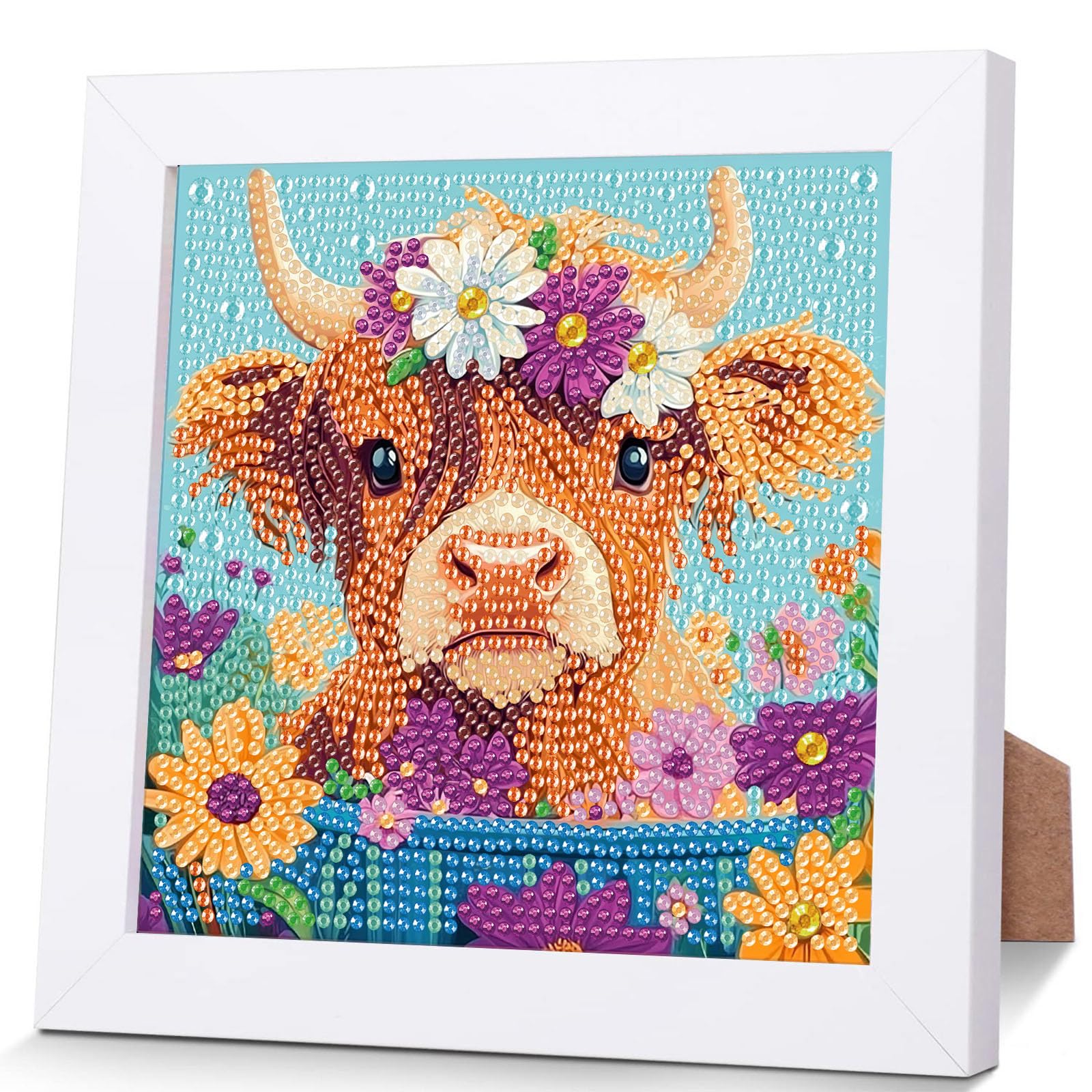 Highland Cow Diamond Art Painting Kits for Kids with Frame Ages 4-8-12