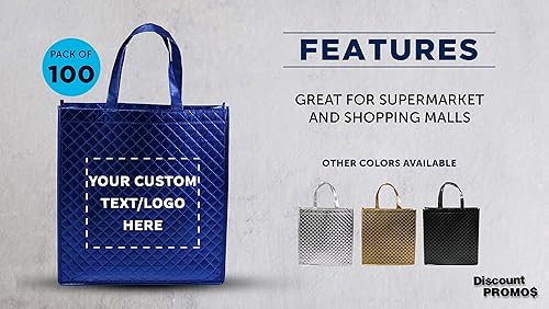 Miniatura 9 de DISCOUNT PROMOS Juego de 50 bolsas laminadas de lujo personalizadas, paquete a granel personalizado, reutilizable, ideal para compras, playa,