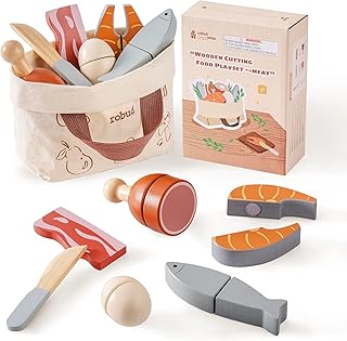 Sponsored You’re seeing this ad based on the product’s relevance to your search query.Learn more about this advertisement ROBUD Wooden Food Children's Kitchen Set, Play Kitchen Accessories, Wooden Cutting Toy Food for Children, Food with Storage Bag, Gift for Children from 3 Years, Meat Set