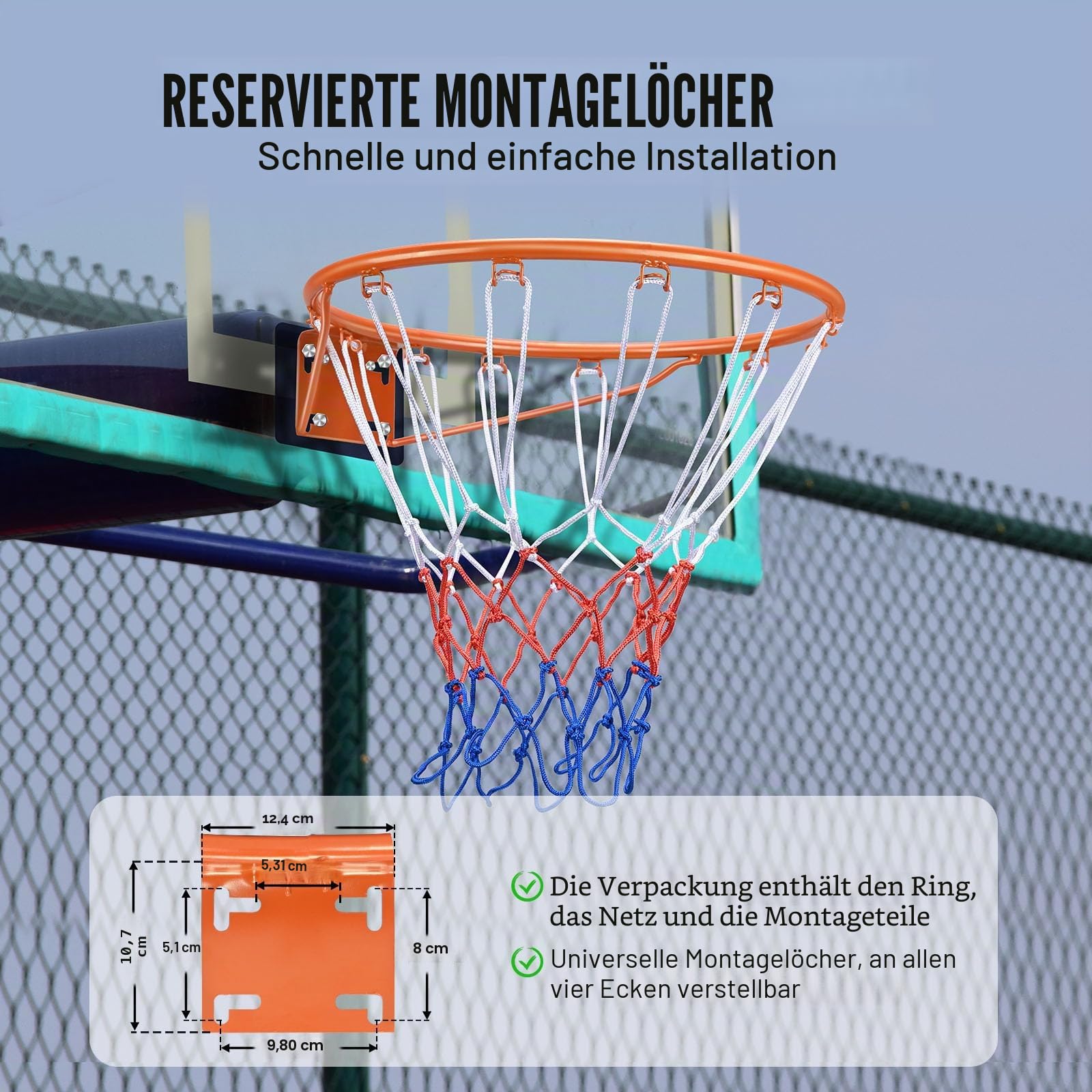 VEVOR Basketball-Felge, wandmontierter Basketballkorb, strapazierfähig, Q235, Basketballkorb, Flex-Rand, Ersatz mit Netz, Standard 45,7 cm, für drinnen und draußen, hängender Basketballkorb für Kinder